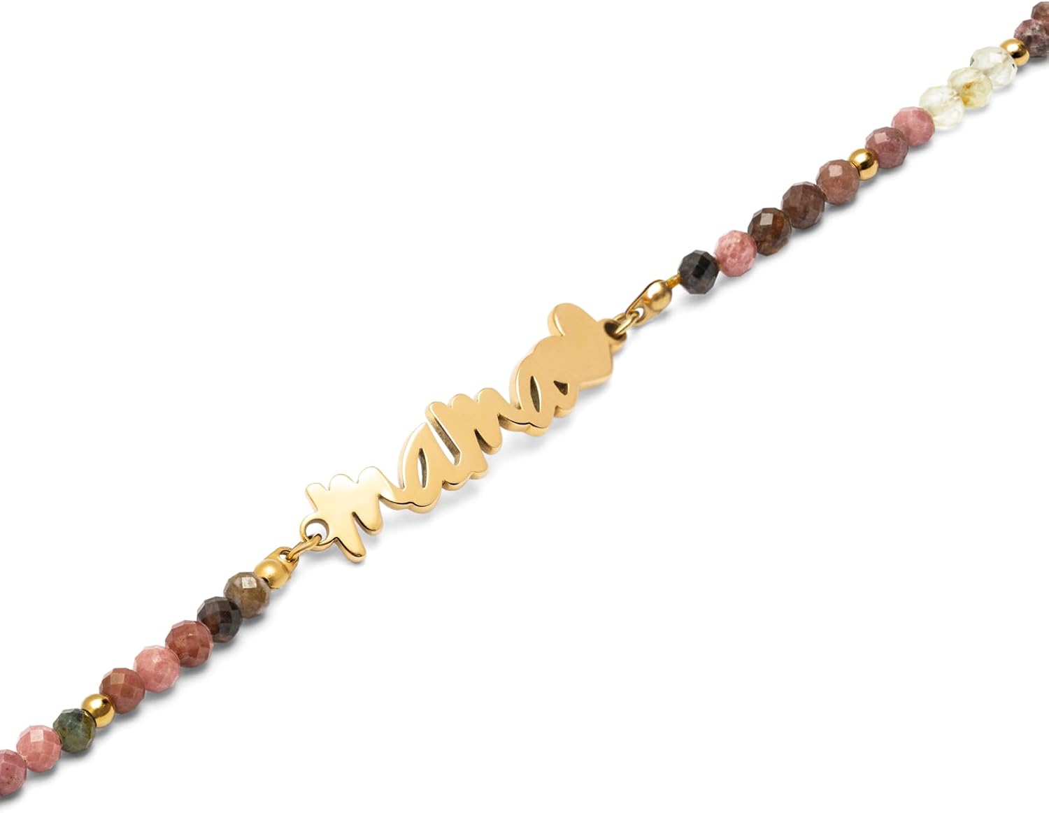 Detalle de SINGULARU Pulsera Mamá Heart Tourmaline: acero con baño 18K y piedras naturales