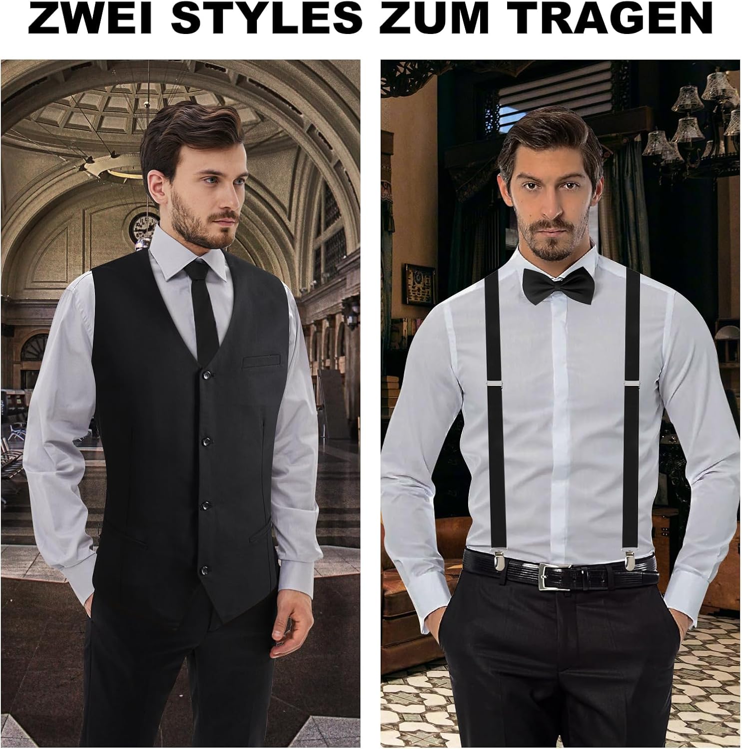 Thumbnail 3 de GOKINDOR 20er-Jahre-Kostüm-Accessoires für Herren (Set mit Weste, Panama Hut & Uhr)