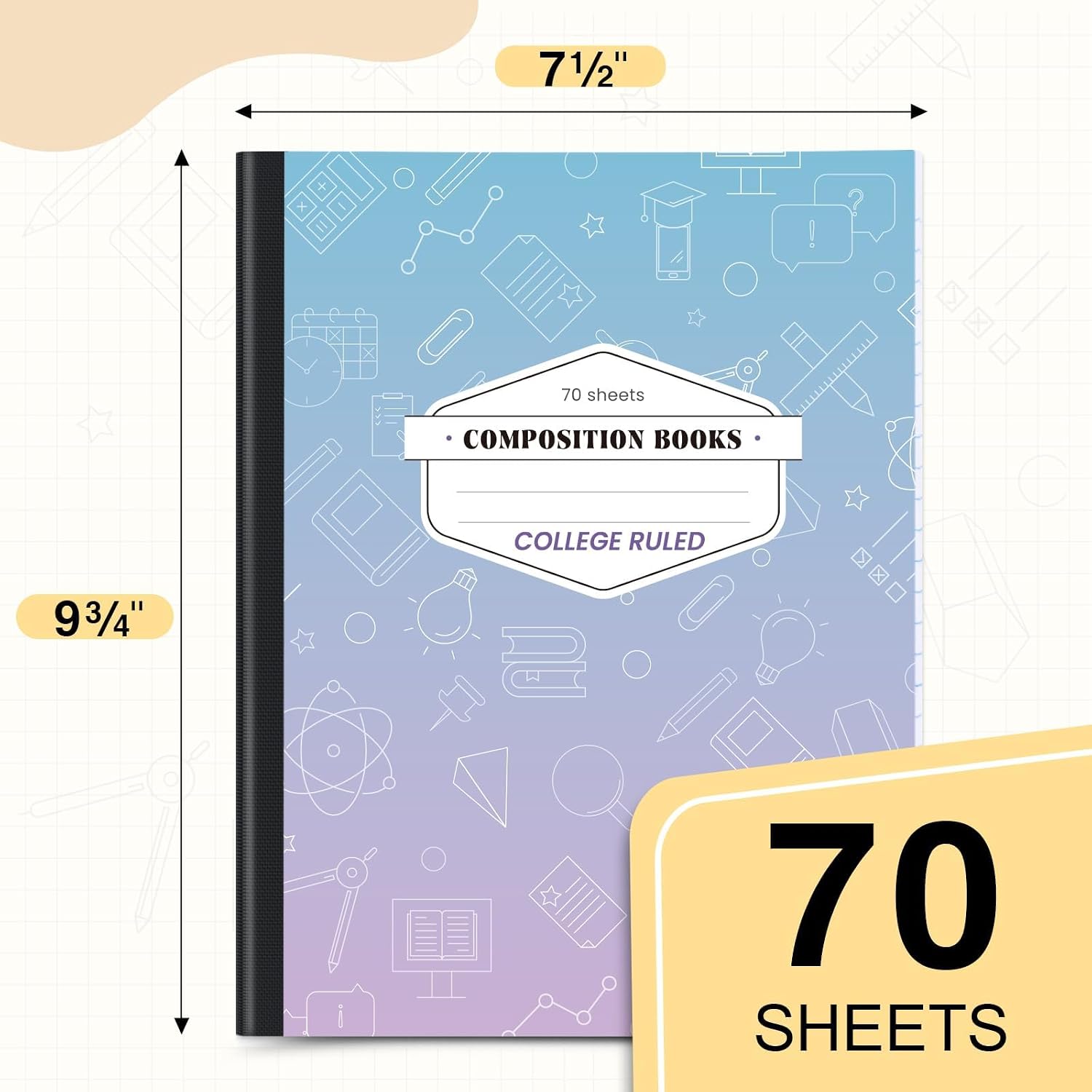 Detalle de Oucaru 6-Pack Composition Notebooks, College Ruled, 70 Sheets Each