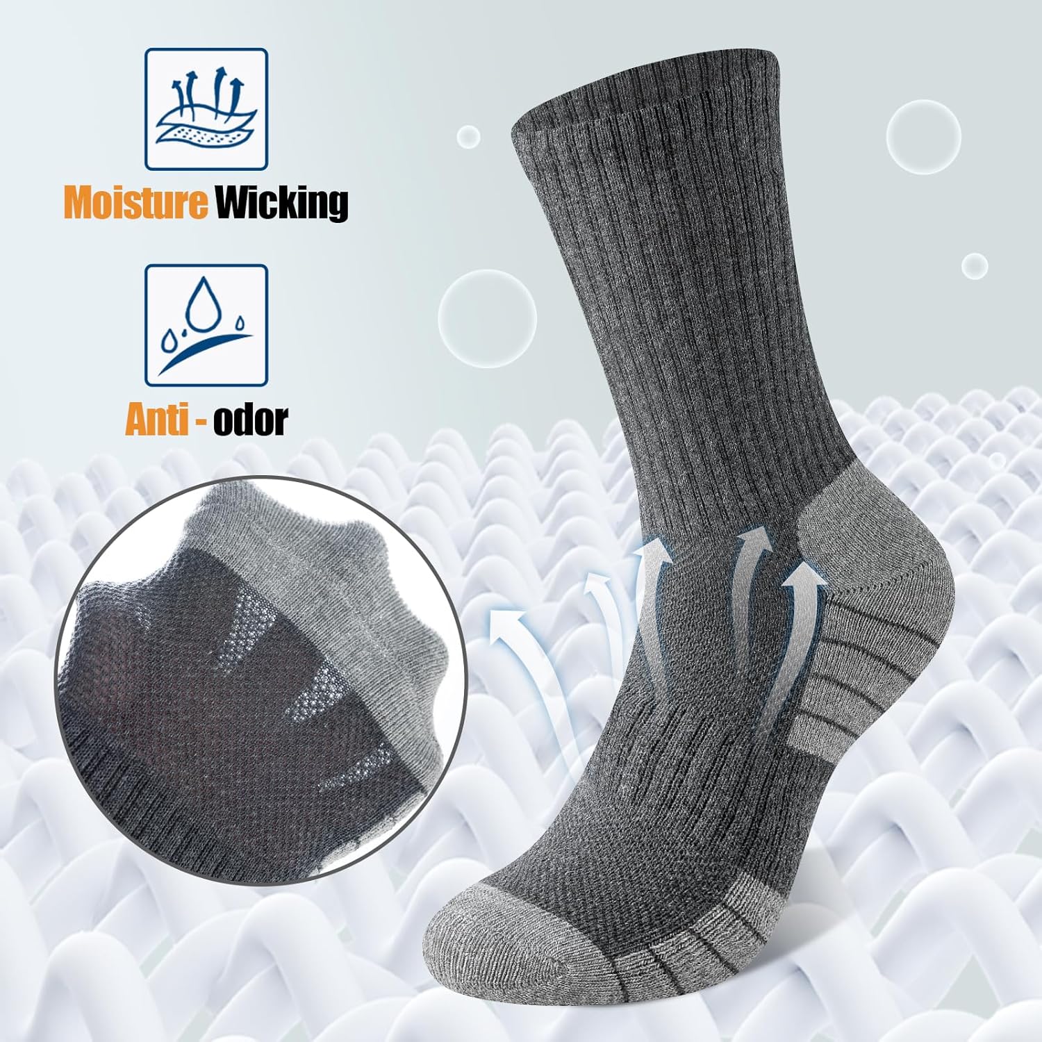 Thumbnail 3 de Niorasen 6 Pairs Mens Socks: Cushioned, Breathable, All‑Season Sports Socks