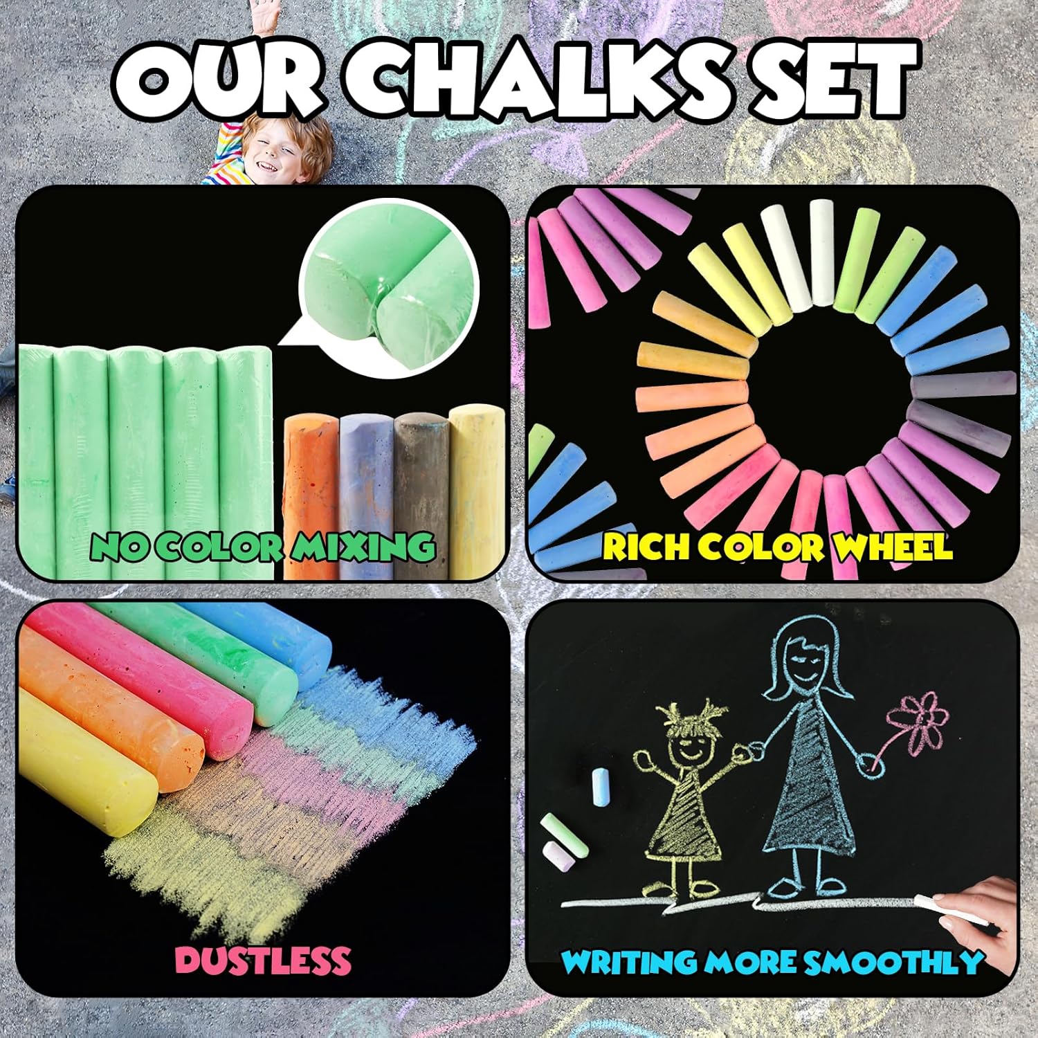 Thumbnail 3 de 240-Pack Washable Sidewalk Chalk, 24-Color Jumbo Non-Toxic Chalk Sticks (Dustless) for Kids