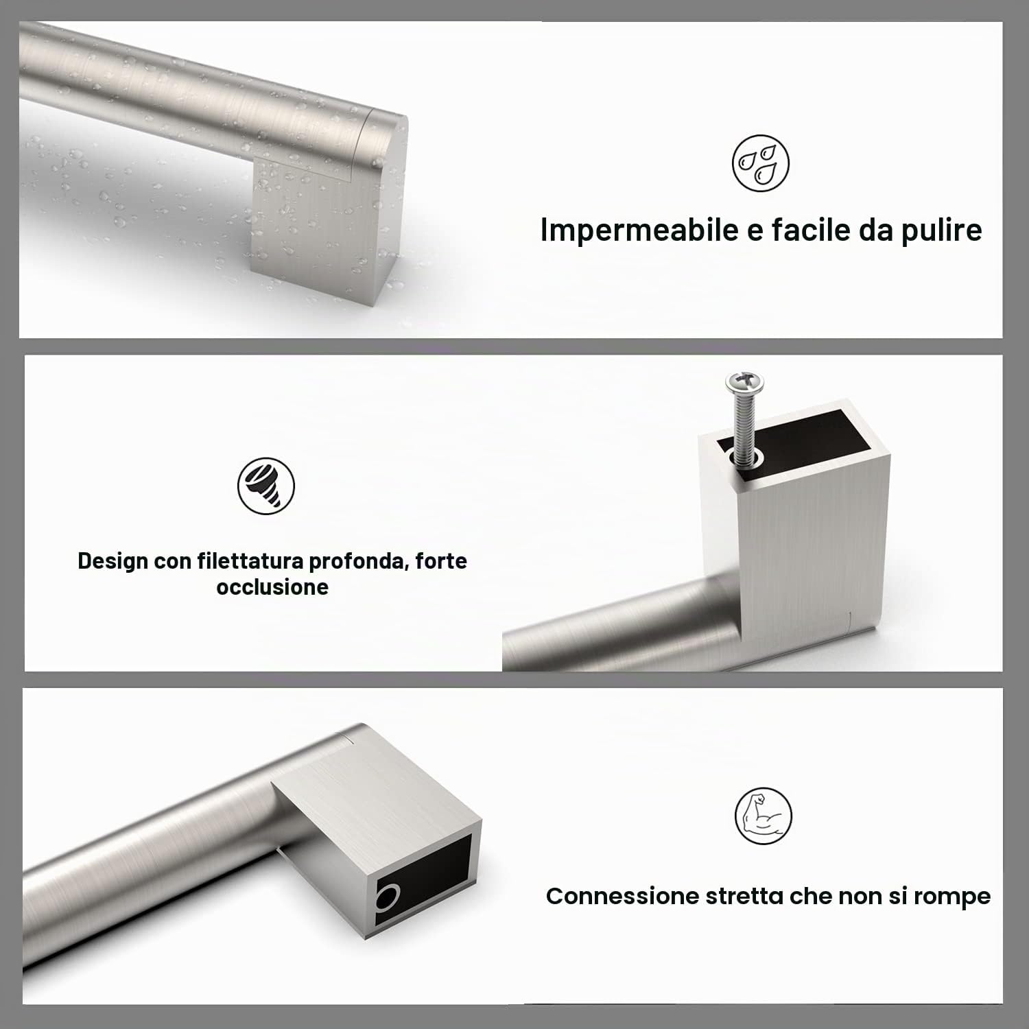Thumbnail 2 de Amerdeco set da 5 maniglie per mobili da cucina in argento, interasse fori 192 mm