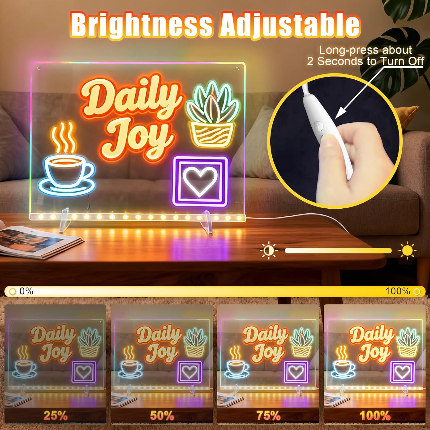 Detalle de Led Note Board with Colors 16'' – 8 RGB Colors, 6 Light Modes, Tracing Book