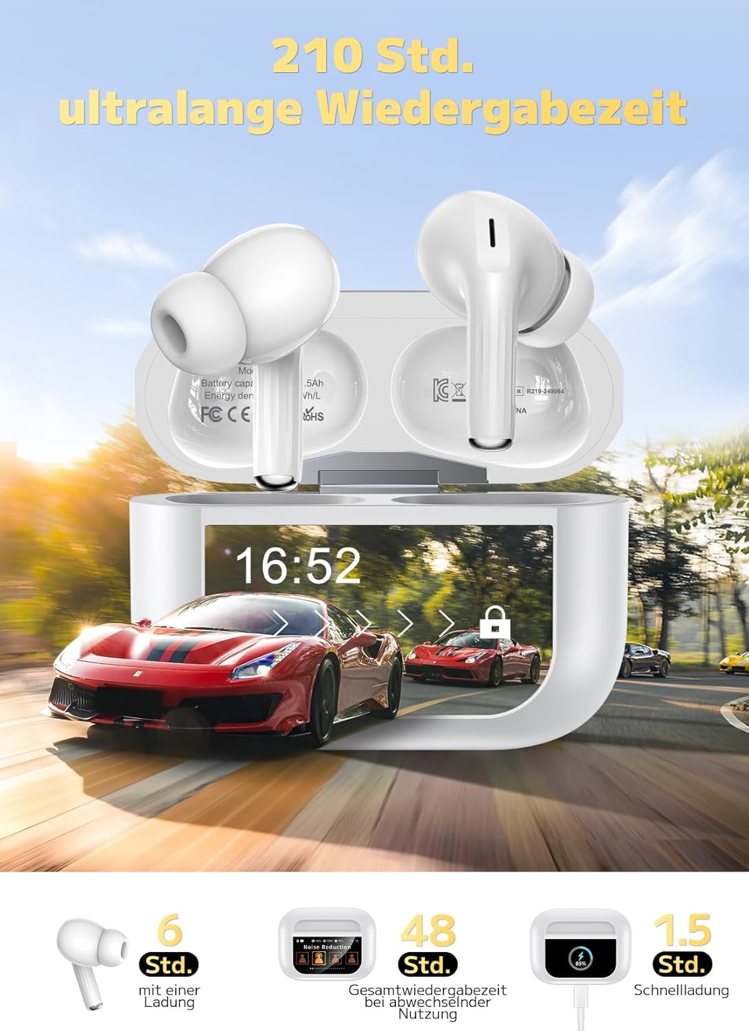 Thumbnail 2 de ZZU Kabellose Bluetooth-In-Ear Kopfhörer mit ANC & ENC, Smart Touch-Ladecase, 48 Std. Laufzeit (Weiß)