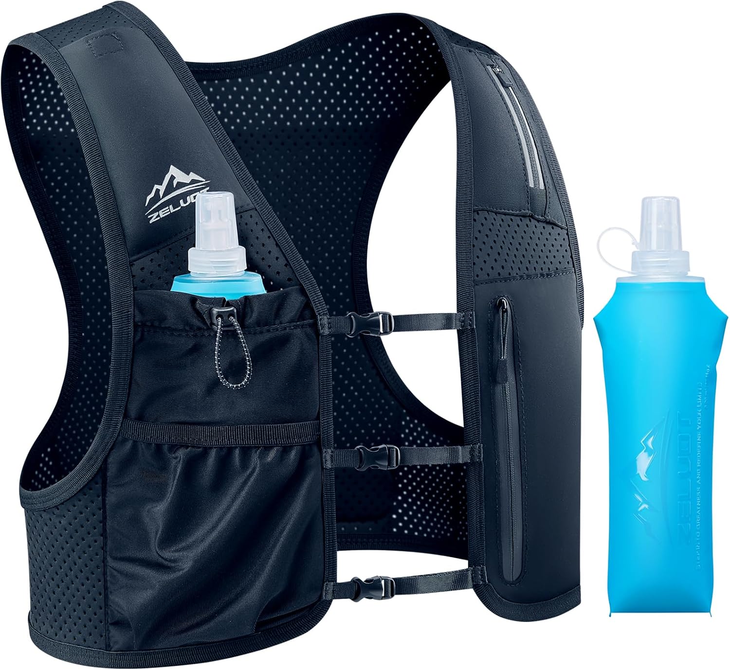 Detalle de Zelvot Running Hydration Vest with 500 mL Soft Flask, 6 Pockets and Reflective Details