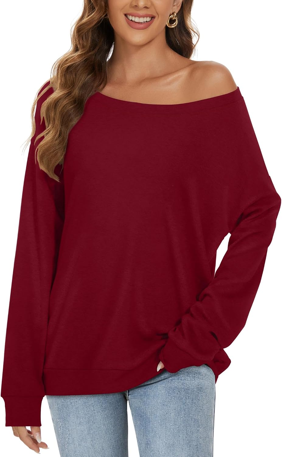 Detalle 2 de CHICALLURE Women's Off-the-Shoulder Oversized Sweatshirt Tunic, Long Sleeve