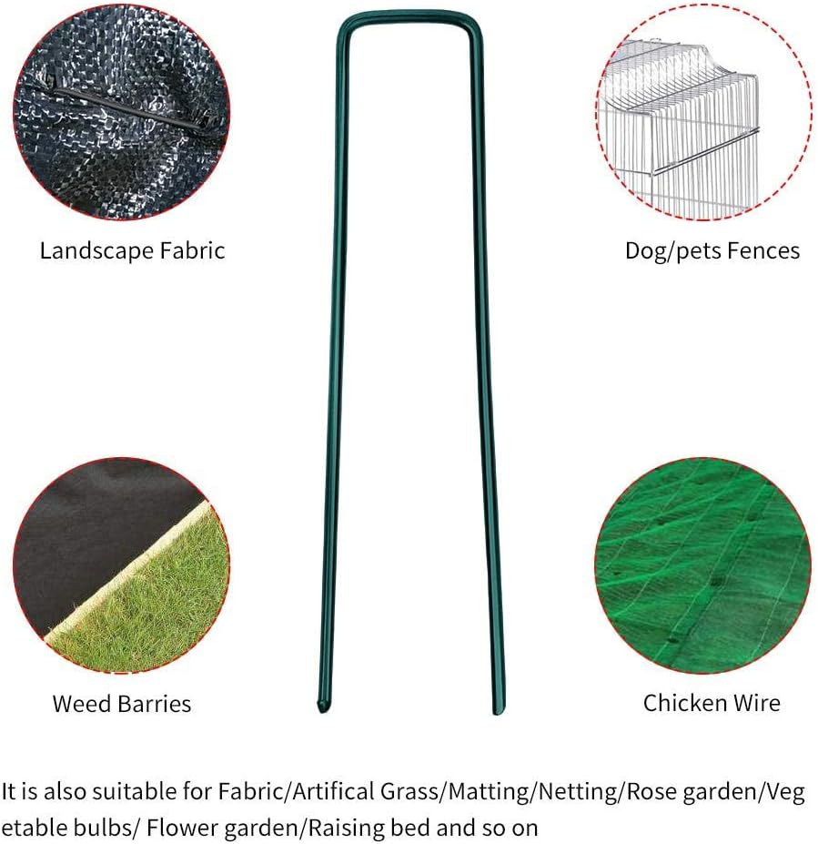 Detalle de OUNUO 100 Picchetti Giardino per Telo Pacciamatura – Zincato, 150x25 mm, Ø3 mm – Verde