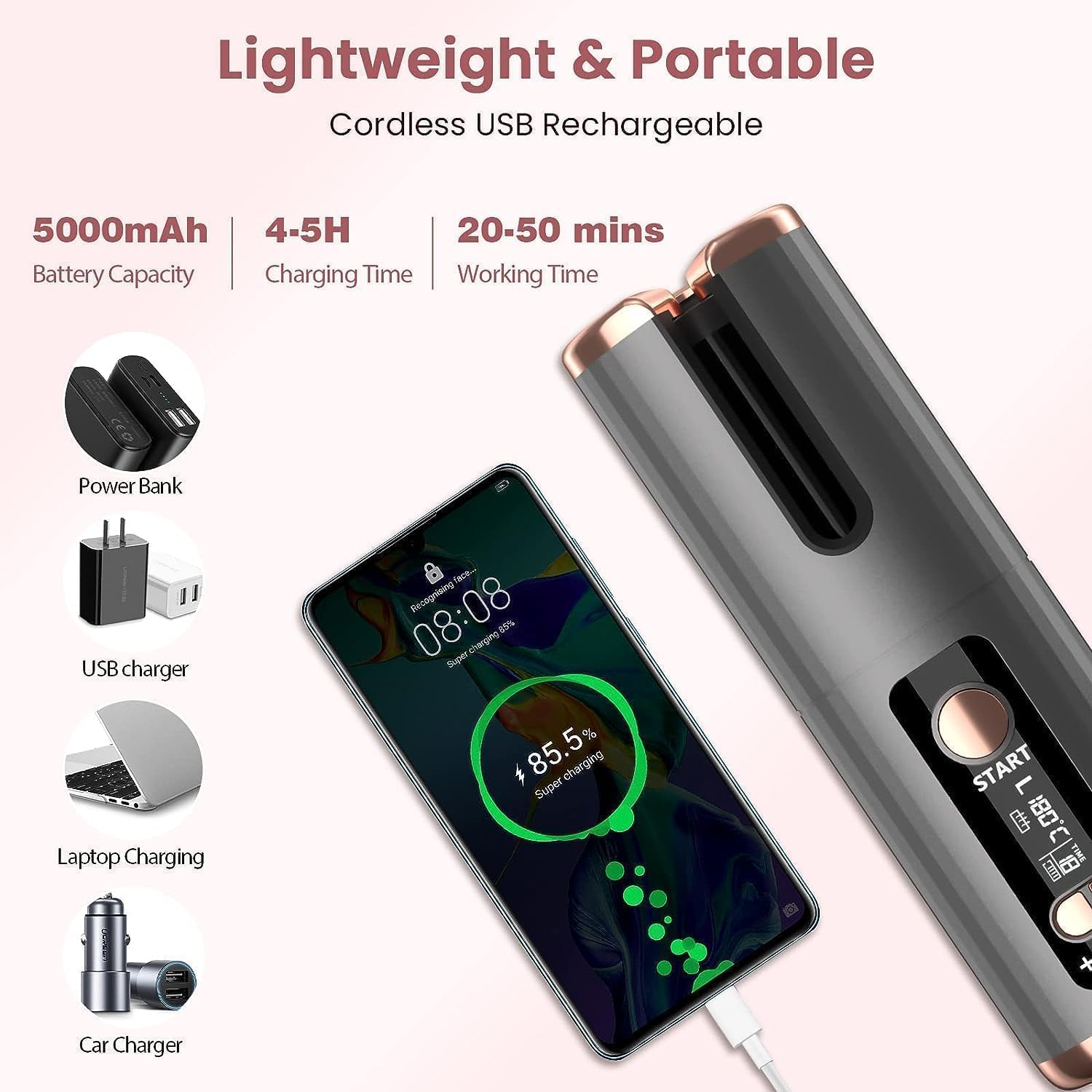Thumbnail 4 de Automatic Hair Iron: Cordless Hair Curler with 6 Temperature Settings and USB Recharge
