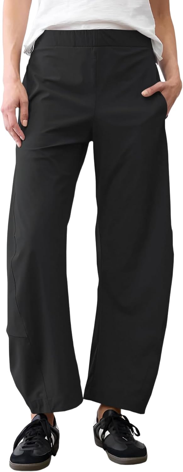 Detalle de LOMON Barrel Pants for Women: Hidden Elastic Quick Dry Travel Crop Ankle Wide Leg Trousers