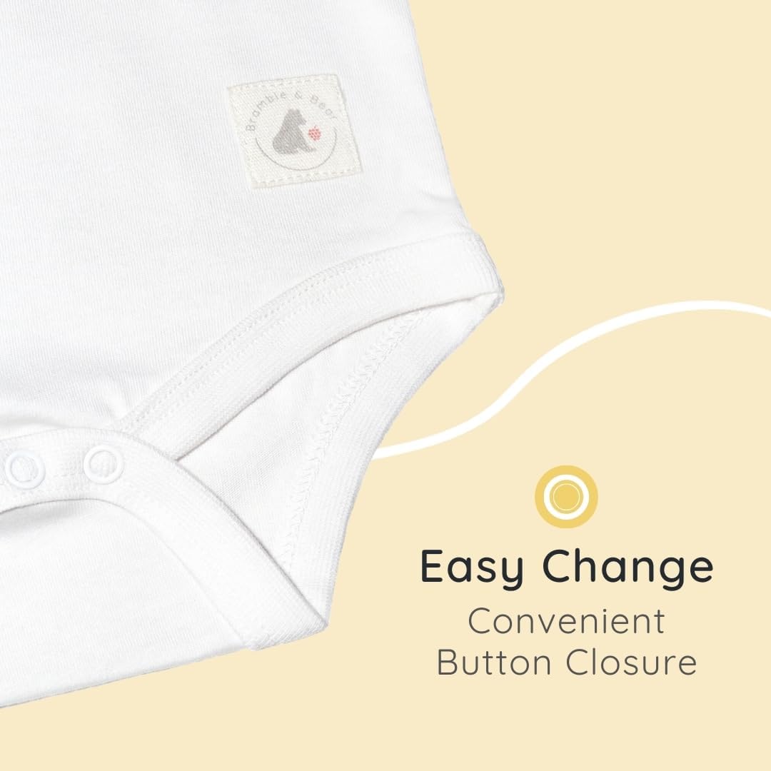 Detalle de Bramble & Bear Organic Cotton Baby Vests (3/6 Pack) – Short & Long Sleeve Unisex Bodysuits for 0–3 Years