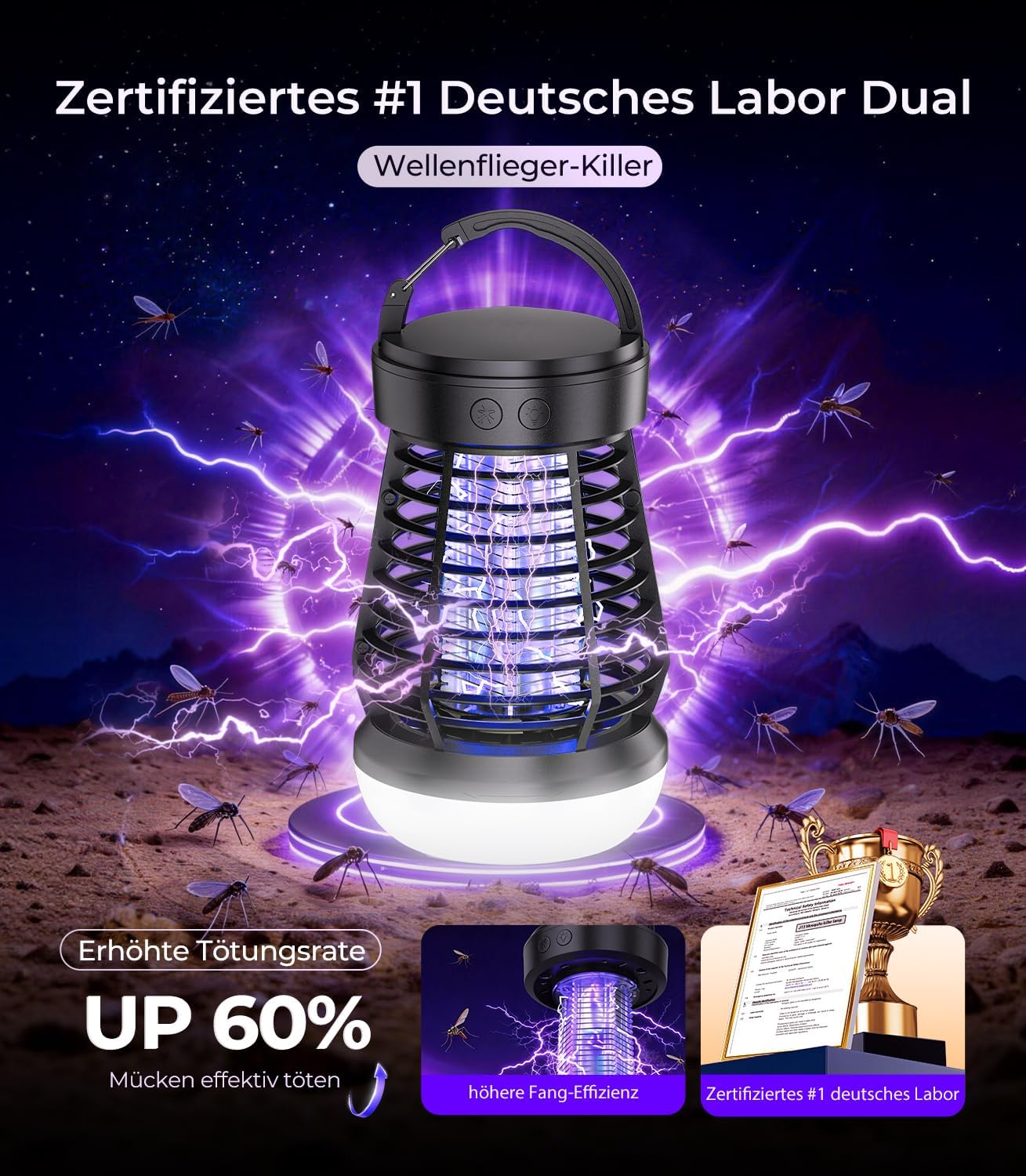 Detalle de 2026 4-IN-1 Elektrische Mückenfalle – UL-zertifiziert, 93 m² Abdeckung, 62 dB