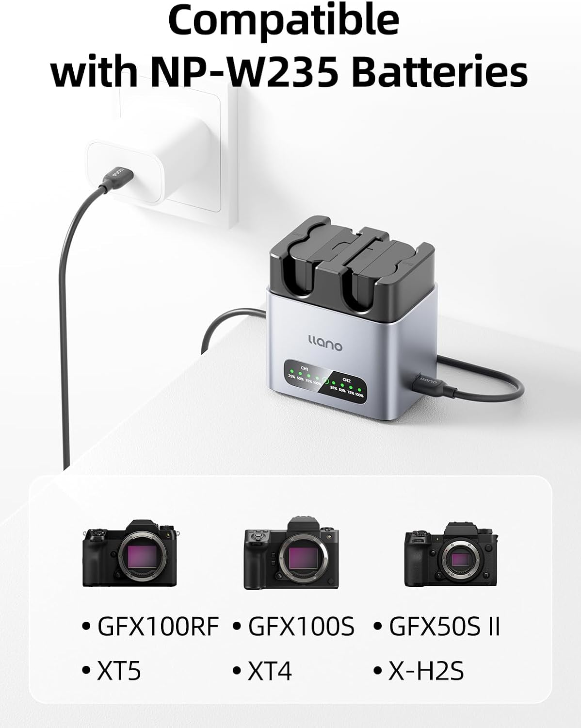 Thumbnail 3 de llano 2-Pack NP-W235 Batteries and 20W Fast Charger Set for Fujifilm GFX100RF, XT5, XT4, VG-XT4, X-S20, GFX100S, GFX50S II