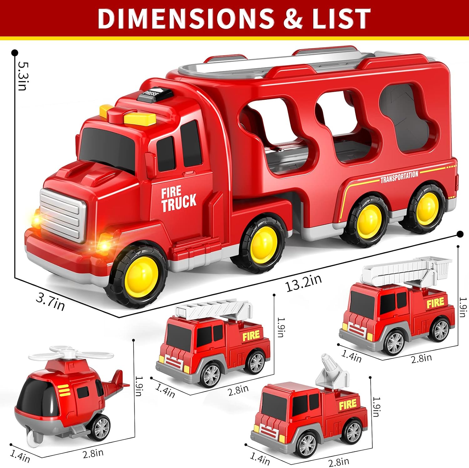 Detalle de Bennol SX600-22-11 5-in-1 Fire Truck Toy with Lights, Sound and 4 Mini Vehicles