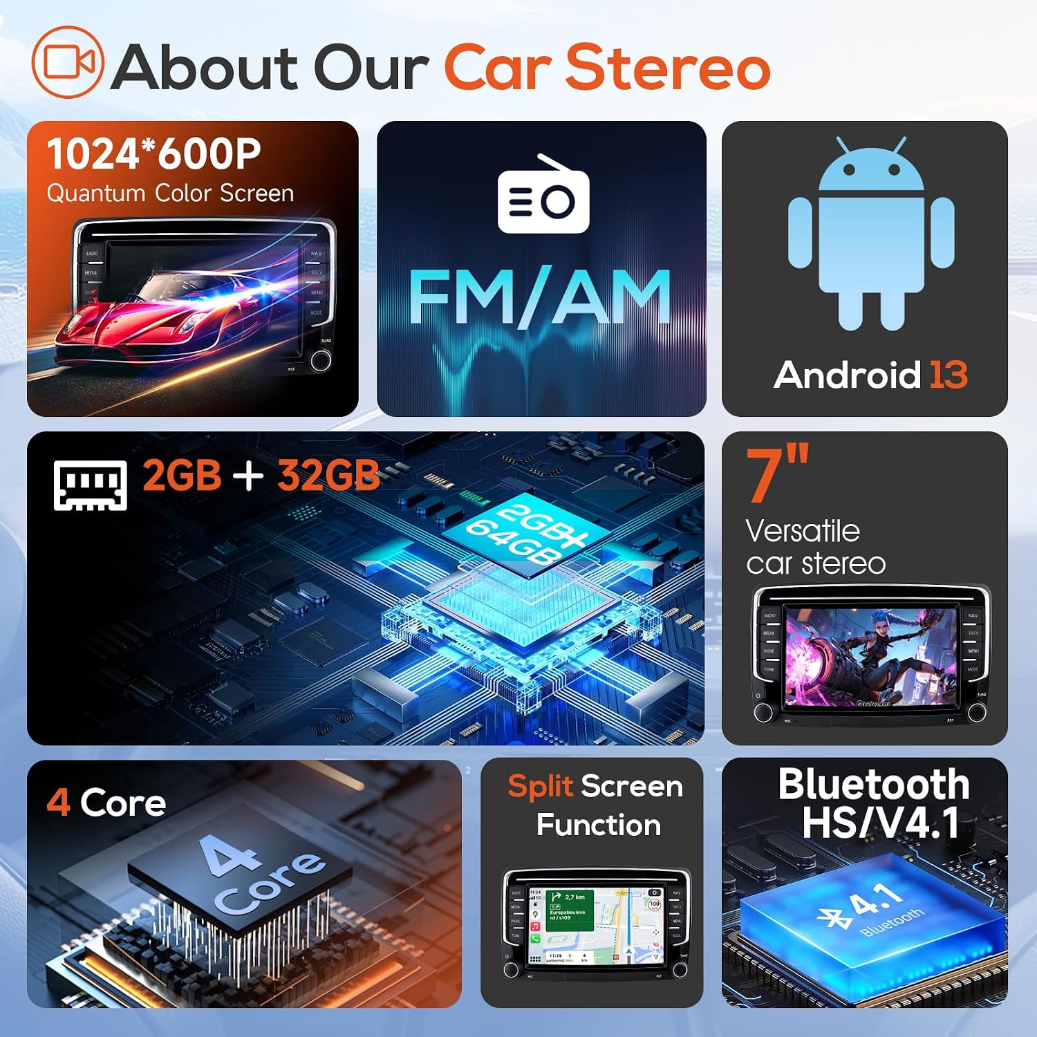 Detalle 2 de Haudio CVD7495-AJ 2-DIN Car Stereo, 7-inch IPS, Wireless CarPlay & Android Auto