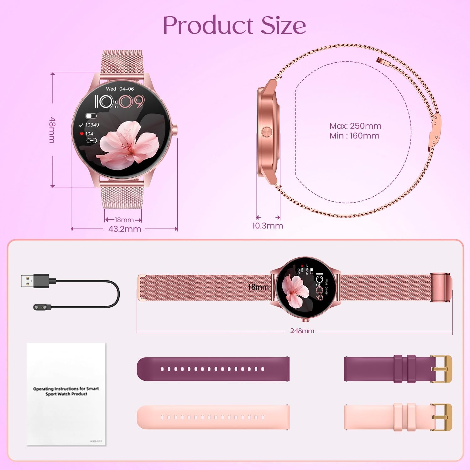 Thumbnail 6 de Smartwatch Damen Bluetooth Telefonfunktion 1,27 Zoll