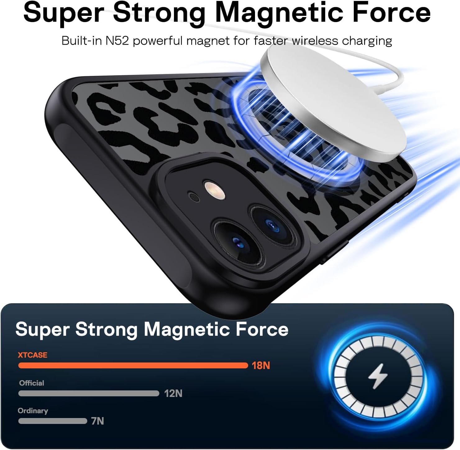 Thumbnail 1 de XTCASE Coque Magnétique pour iPhone 11 – Motif Léopard, Translucide Mat, TPU/PC, Noir