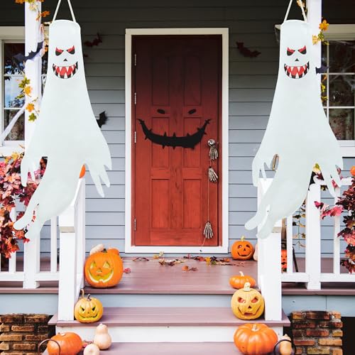 Detalle 2 de Moxled Halloween-Geister-Windsäcke, 3er-Set, 120 cm mit bunten LED-Lichtern