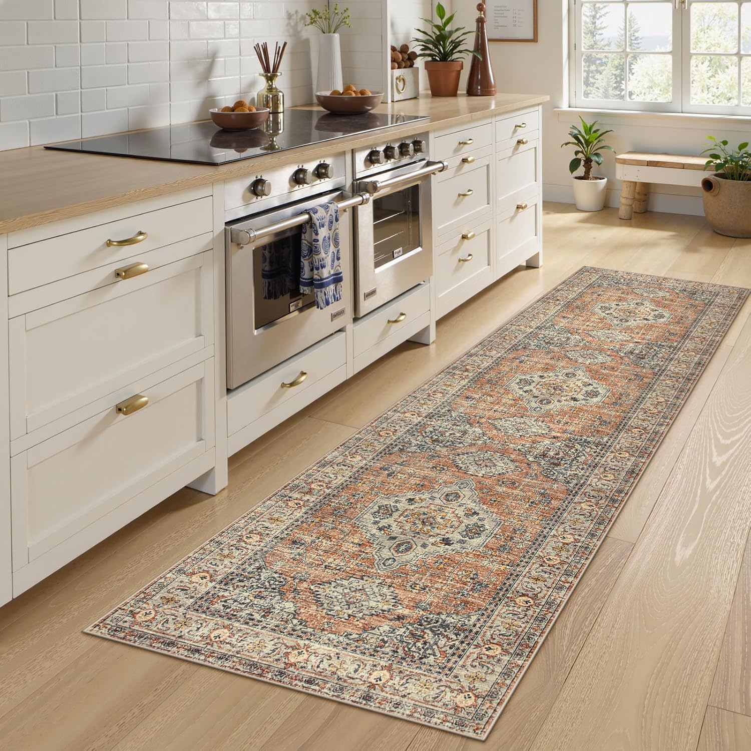 Thumbnail 1 de Lahome Oriental Hallway Runner Rug, 2.5x8 Kitchen Runner (Non Slip, Ultra-Thin, Washable) — Peach/Orange