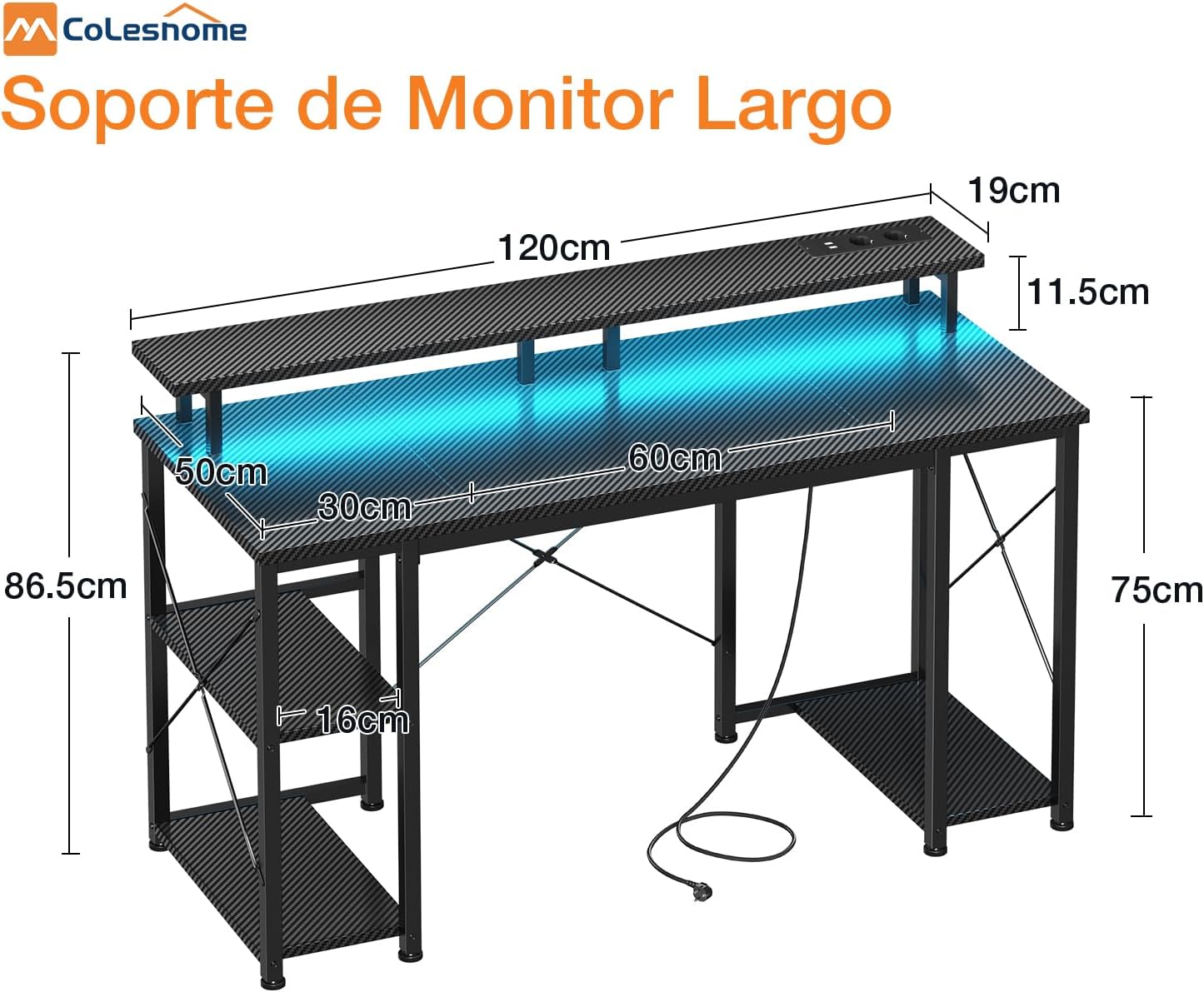 Detalle de Coleshome Escritorio Gaming 120x50 cm