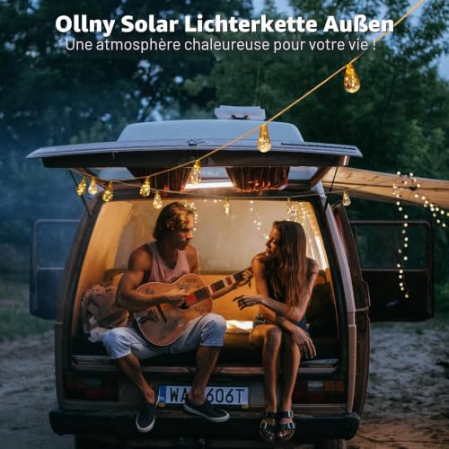 Detalle 2 de Ollny Guirlande Lumineuse Extérieure Solaire 8 m - 16 Ampoules S17, corde en chanvre
