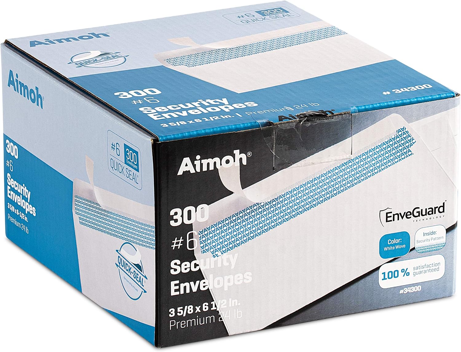 Aimoh 34300 #6 3/4 Security Envelopes, Self-Seal, No Window, 300 Count
