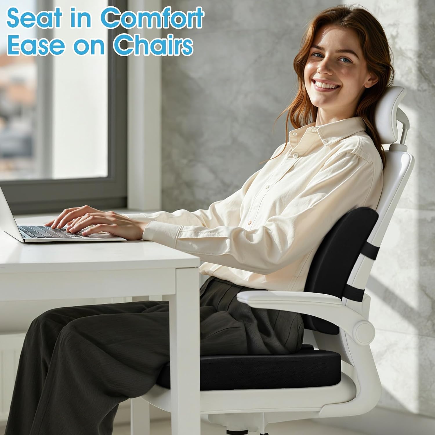 Thumbnail 5 de CushZone CZ0003-L-BL X-Large Seat Cushion and Lumbar Pillow, Black Memory Foam