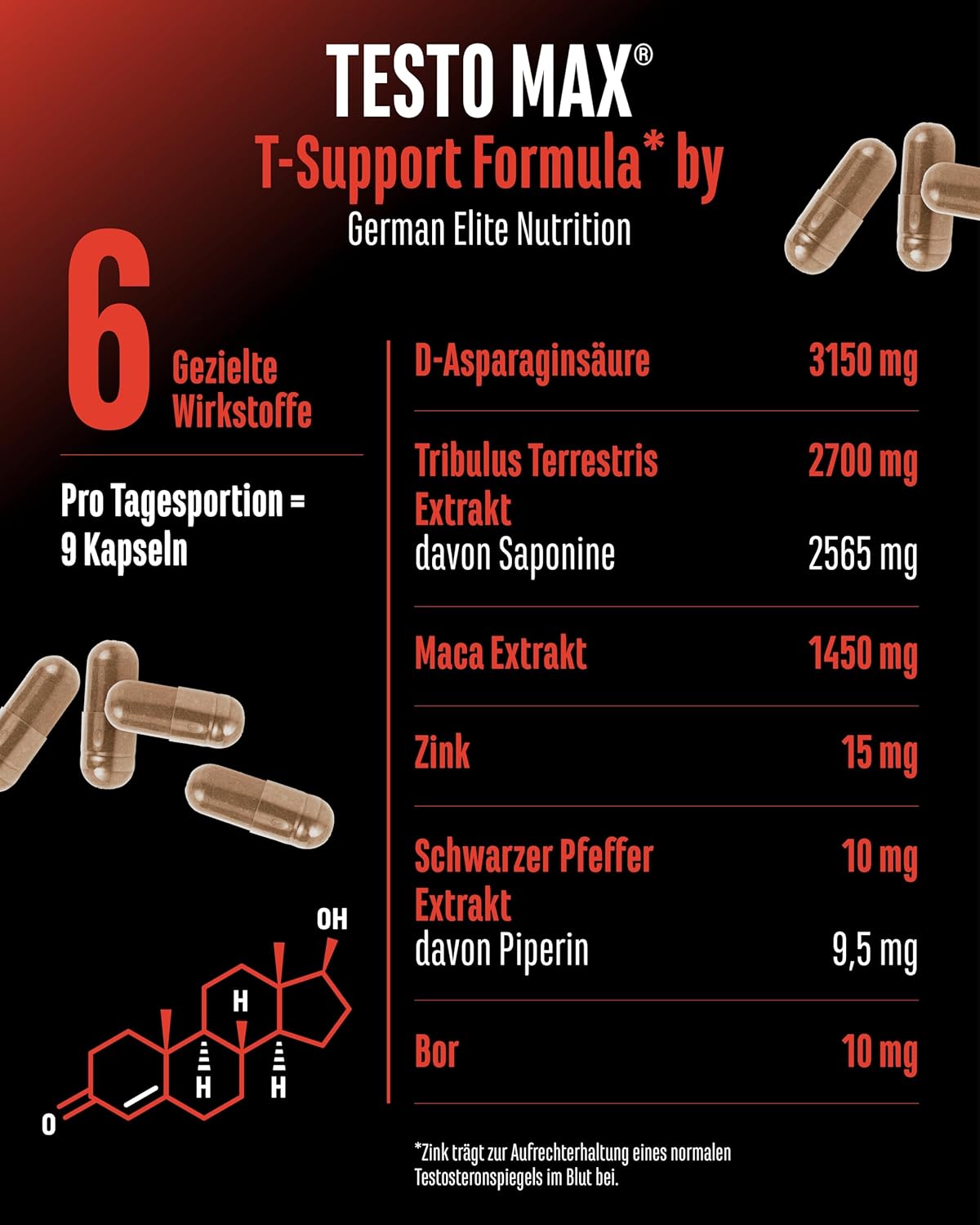 Thumbnail 3 de Testo MAX von German Elite Nutrition – 270 vegane Kapseln mit 7323 mg Tagesdosis