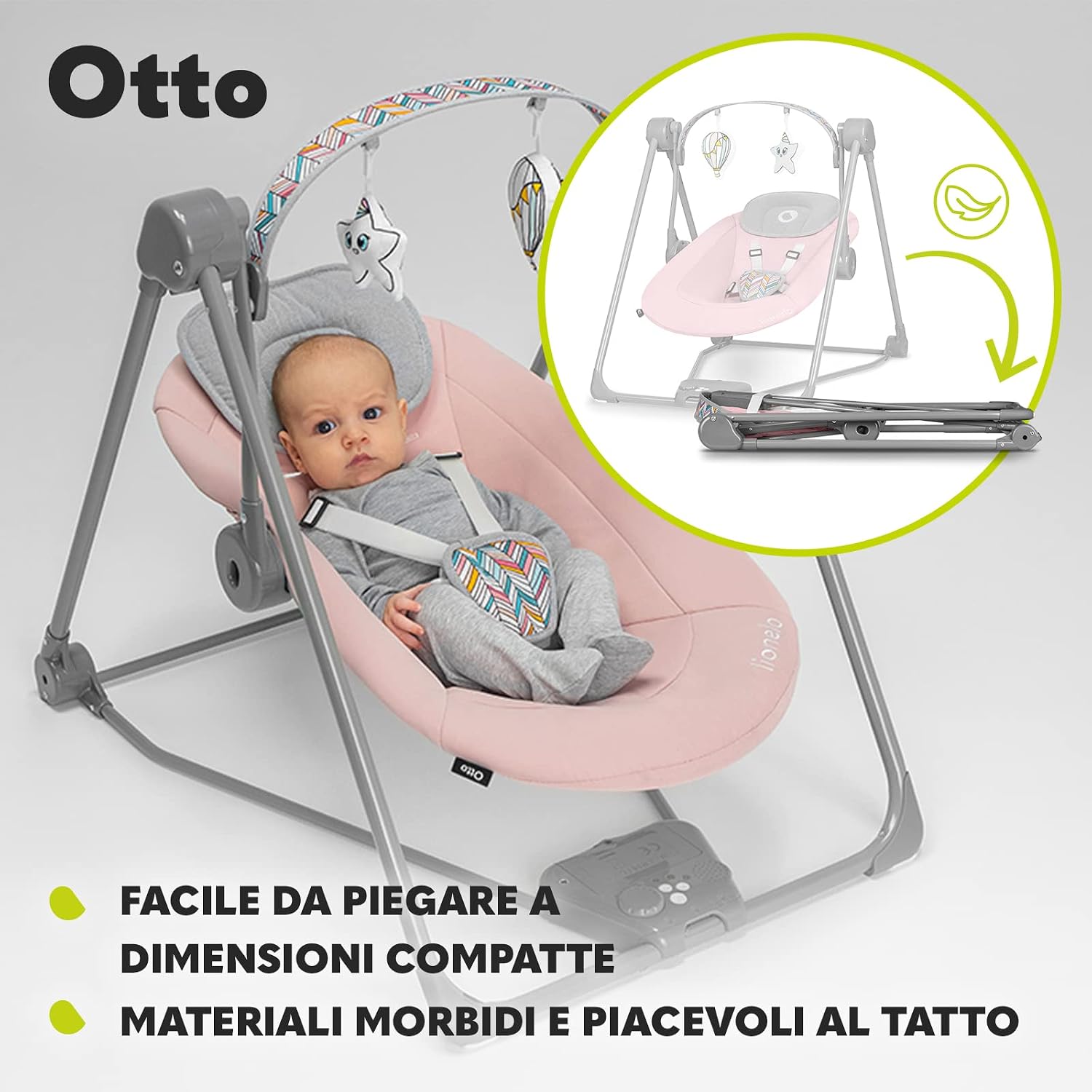 Thumbnail 5 de Lionelo Otto: Dondolo per Neonati e Bambini fino a 9 kg, con 4 Suoni Naturali, 5 Velocità, Cinture a 5 Punti e Posabilità Portatile