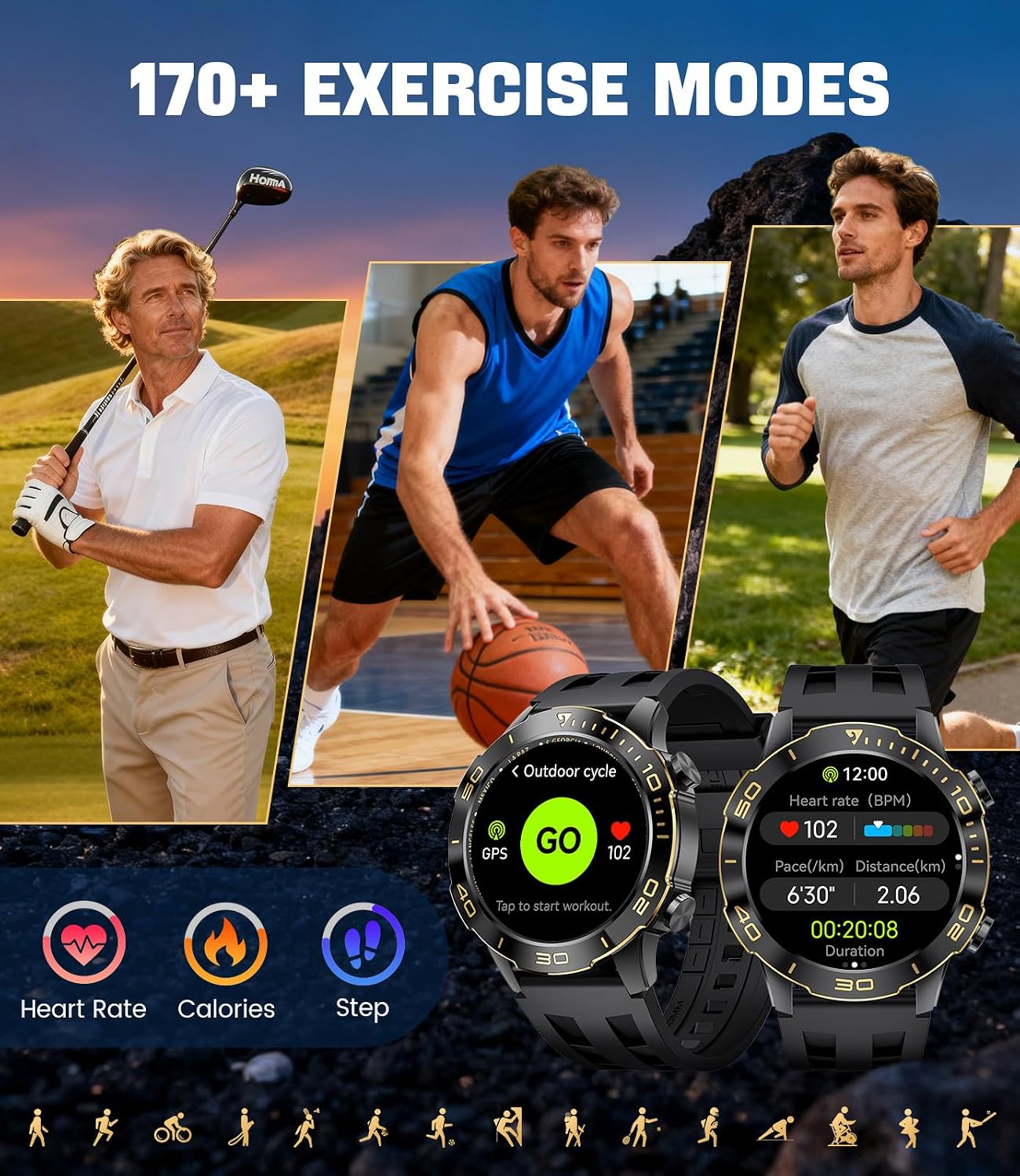 Detalle de LIGE Smart Watch for Men with 1.43" AMOLED Display, IP68 Waterproof, 170+ Sports Modes