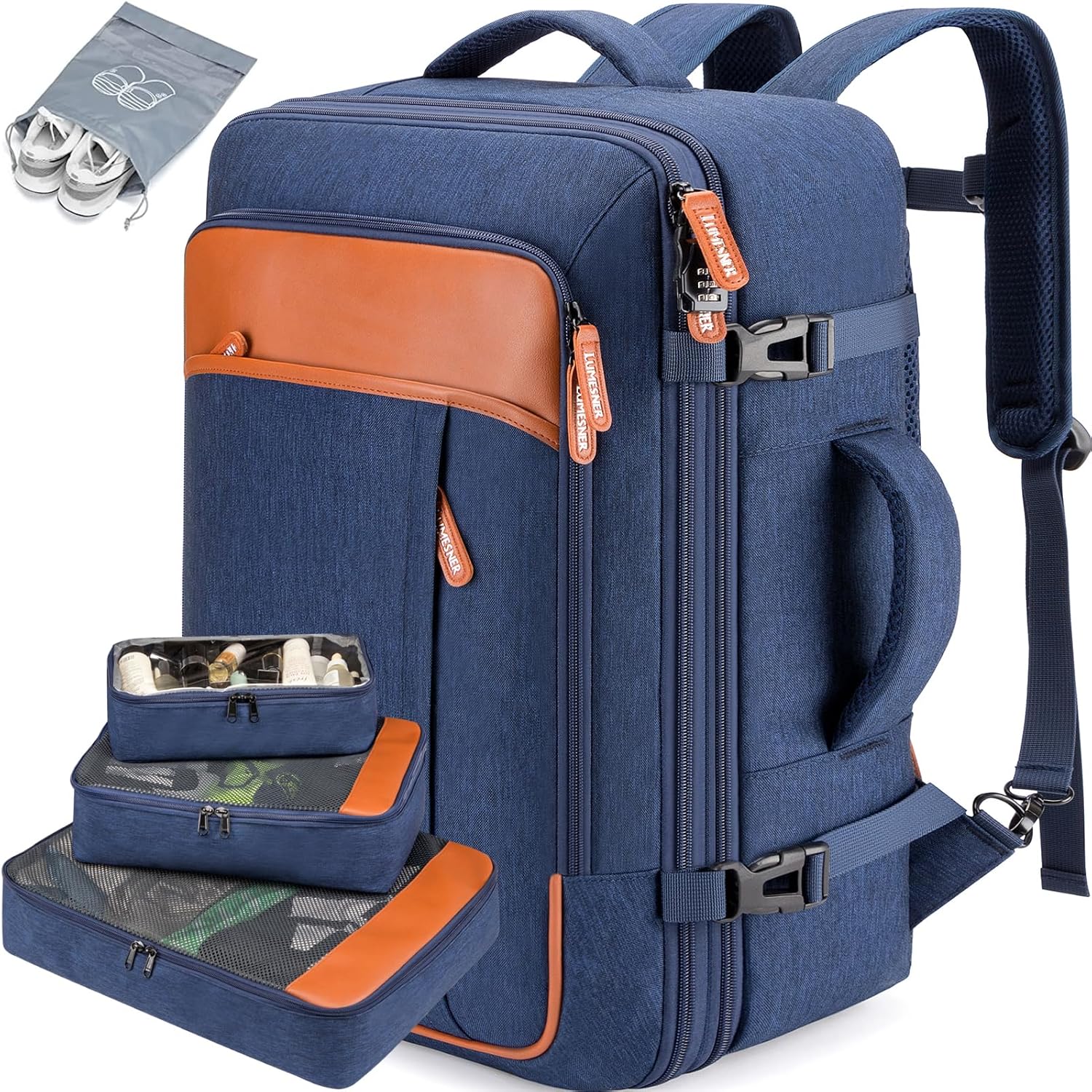 Detalle de Lumesner Carry on Backpack 40L: Extra Large, Expandable Travel Backpack for Flight & Day Trips