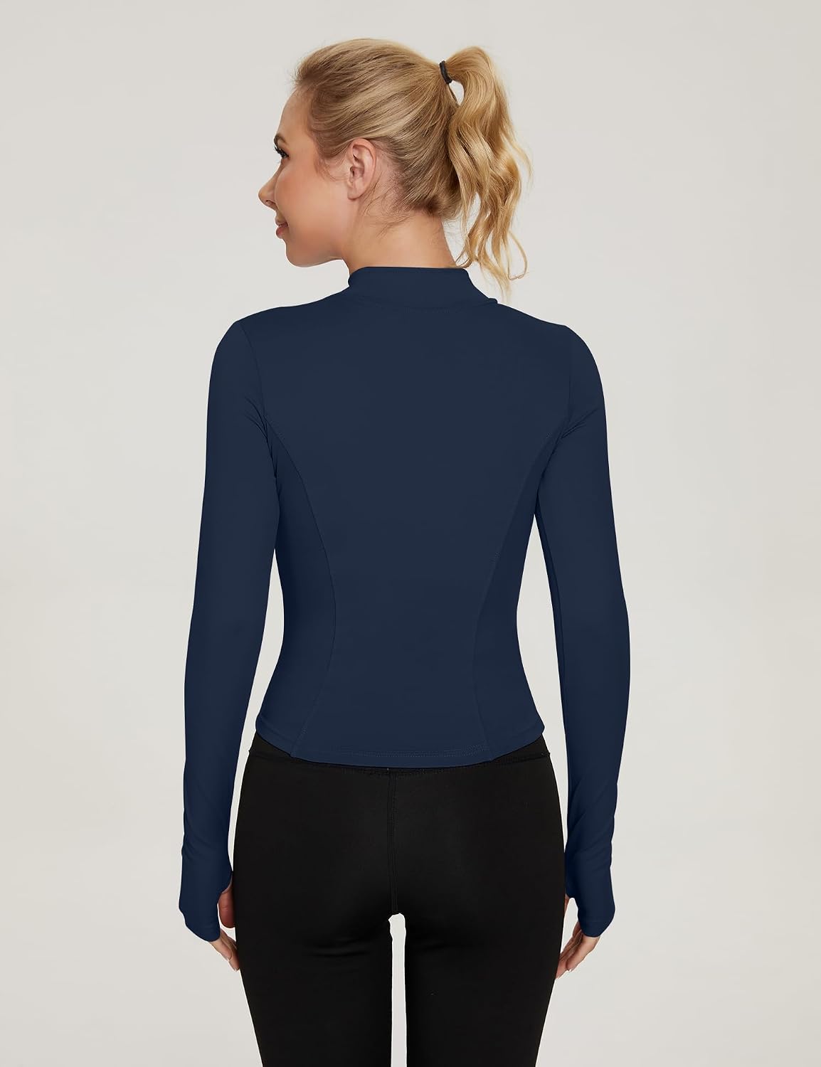Thumbnail 6 de IECCP Damen Gym-Top Langarm Crop mit Halbem Reißverschluss und Daumenloch