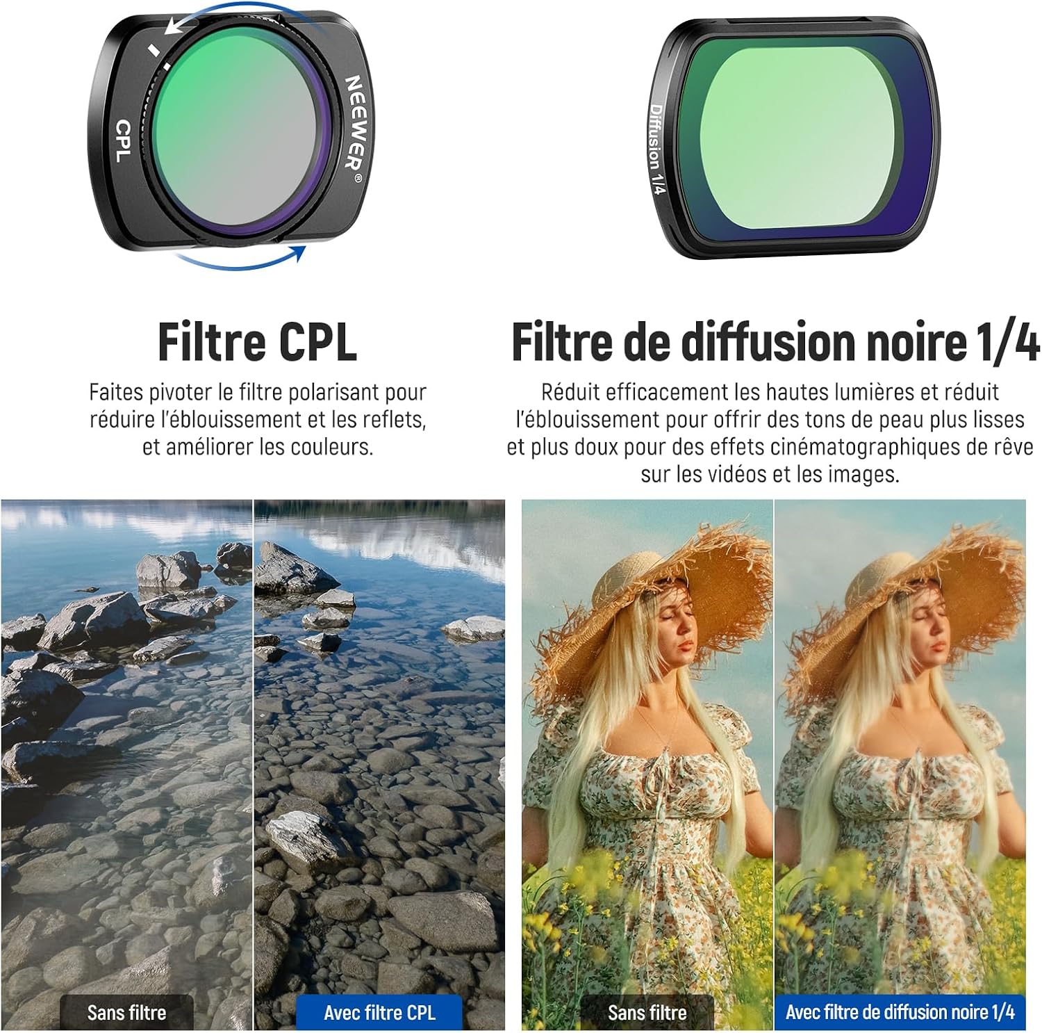 Thumbnail 3 de Kit filtres magnétiques NEEWER Magnetic ND2-32 + diffusion noire 1/4 + CPL pour DJI Osmo Pocket 3