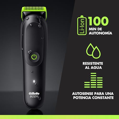Detalle de GilletteLabs i5 Body + Intimate: Recortadora corporal con 4 peines y funda (Negro/Verde)
