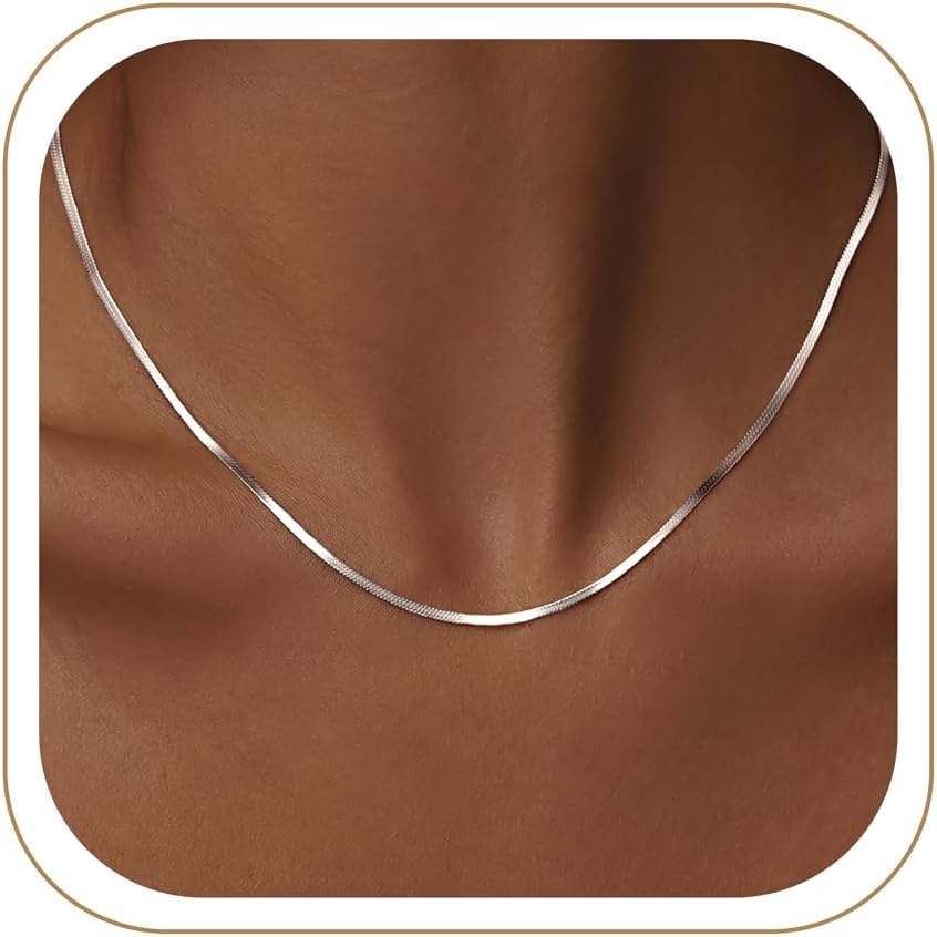 Detalle de WomenGifts Herringbone Necklace, Stainless Steel