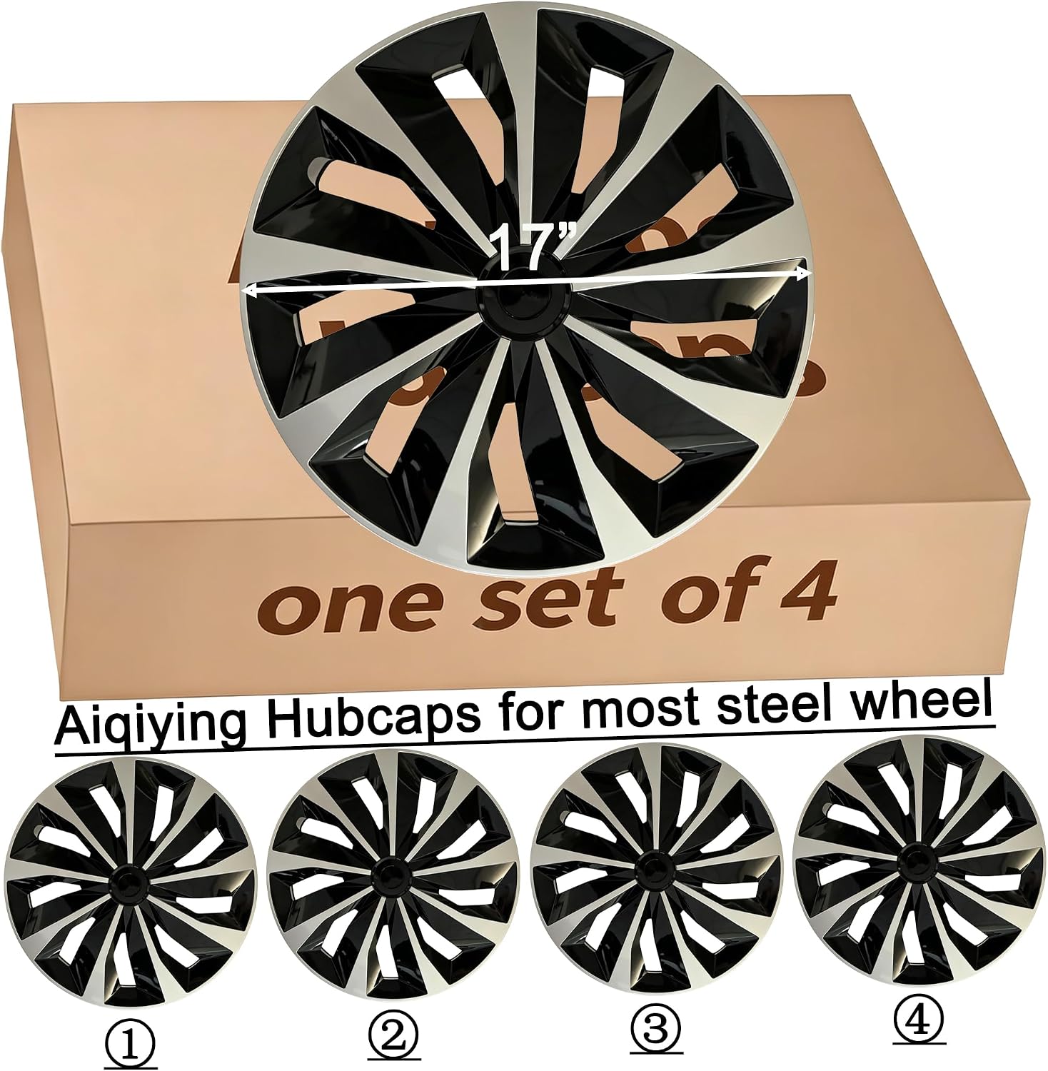 Thumbnail 6 de Hubcap Wheel Cover Replacement R17 Hub Caps Universal-Fit for 17-Inch Steel Wheels (Set of 4) – Silver-Black