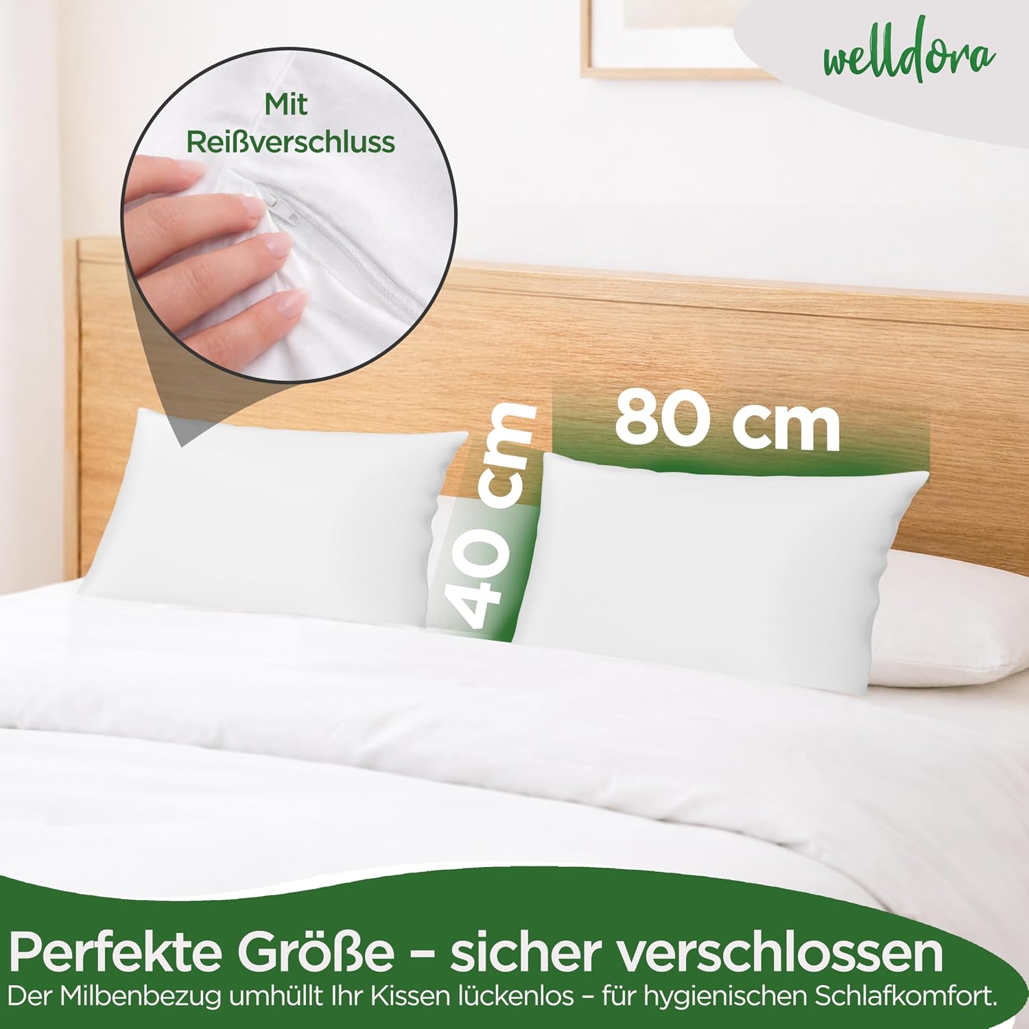 Detalle 2 de Welldora 2er-Set Milbenbezug Kissen 40x80