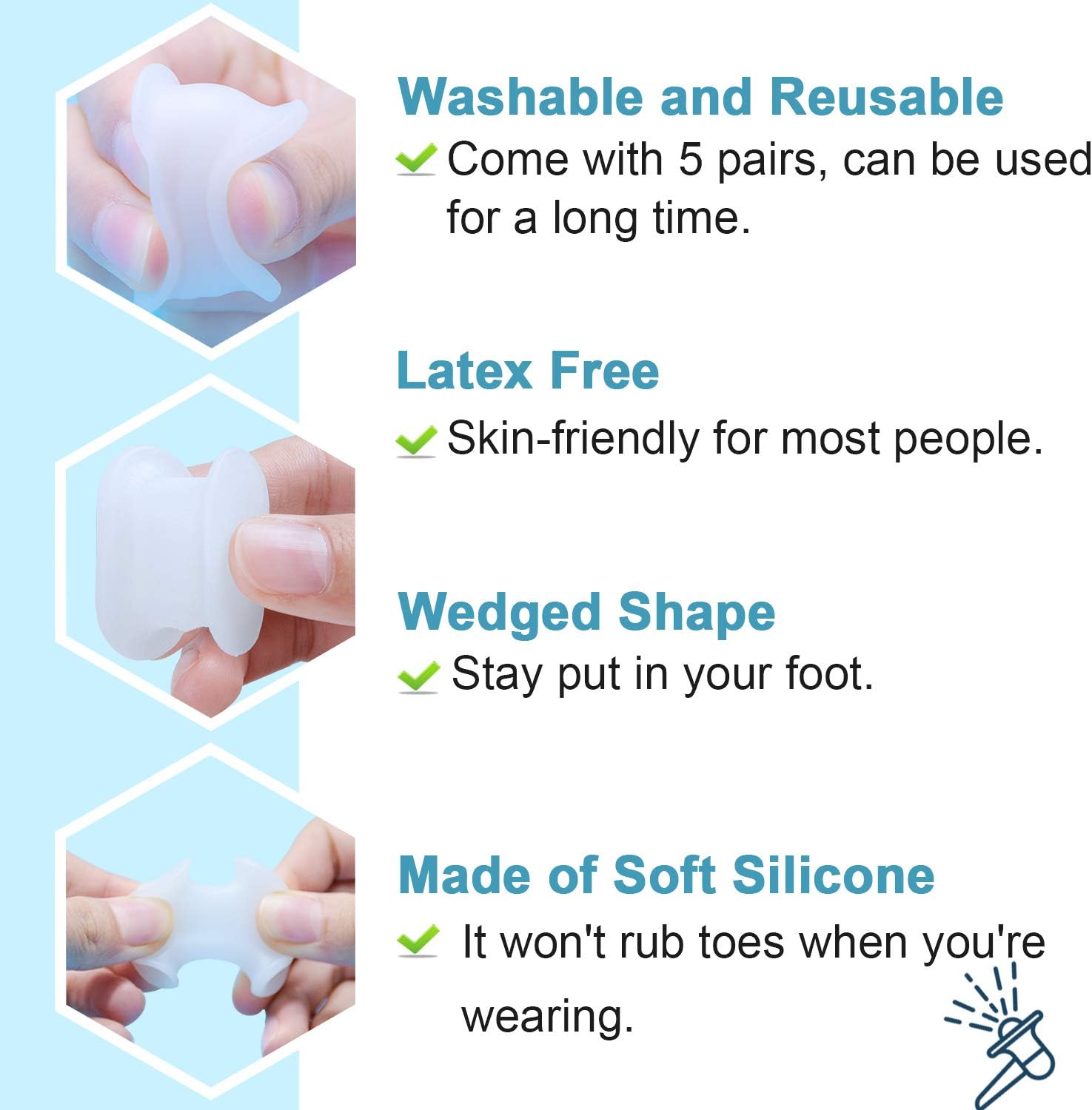 Detalle 2 de Povihome Small Silicone Toe Spacers, 0.3-Inch Gel, 10-Pack