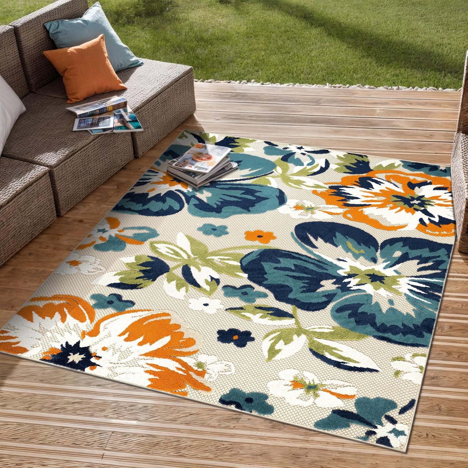 Detalle de Rugshop Floral Patio Rug, 6'6" x 6'6