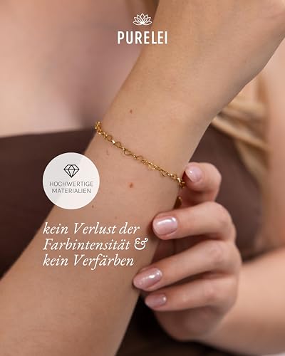 Detalle de Purelei Heart Armband (Gold) – Filigranes Damenarmband aus Edelstahl, verstellbar 16–20 cm