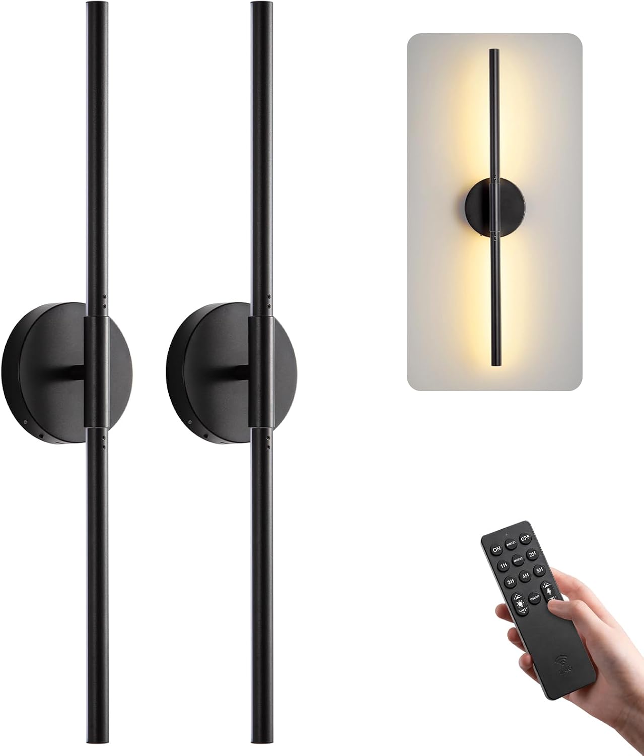 Detalle de Easesonic HYD-0501501A Rechargeable Wall Sconces, 24-Inch Black, Set of 2