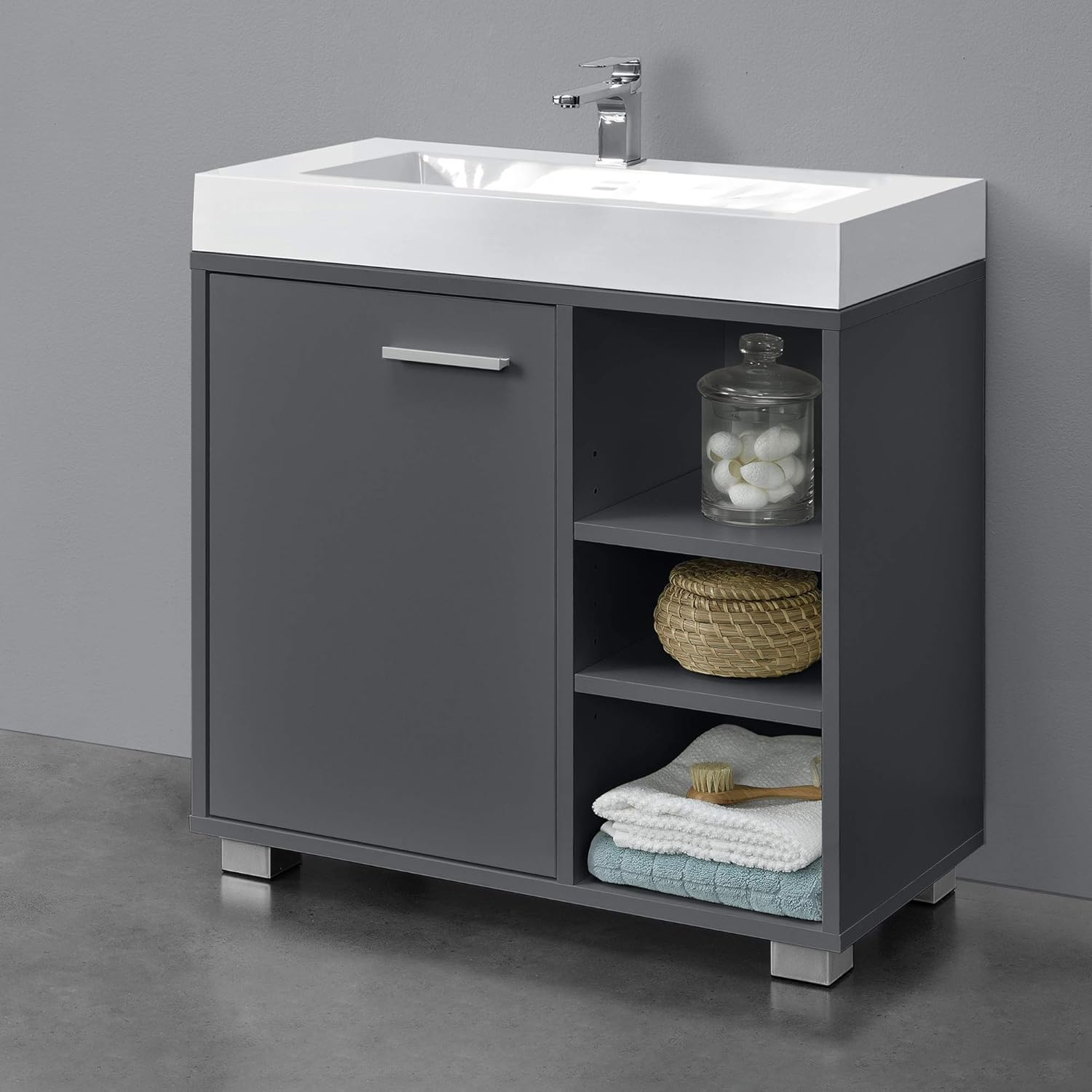 Detalle de Mobile sottolavabo da Terra con Armadietto e 3 Ripiani Regolabili – Grigio Scuro (56x60x31 cm) per Bagno