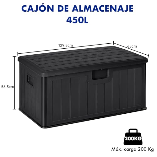 Detalle de Baúl exterior de resina impermeable 450L de T-LOVENDO.ES | Arcón de jardín resistente