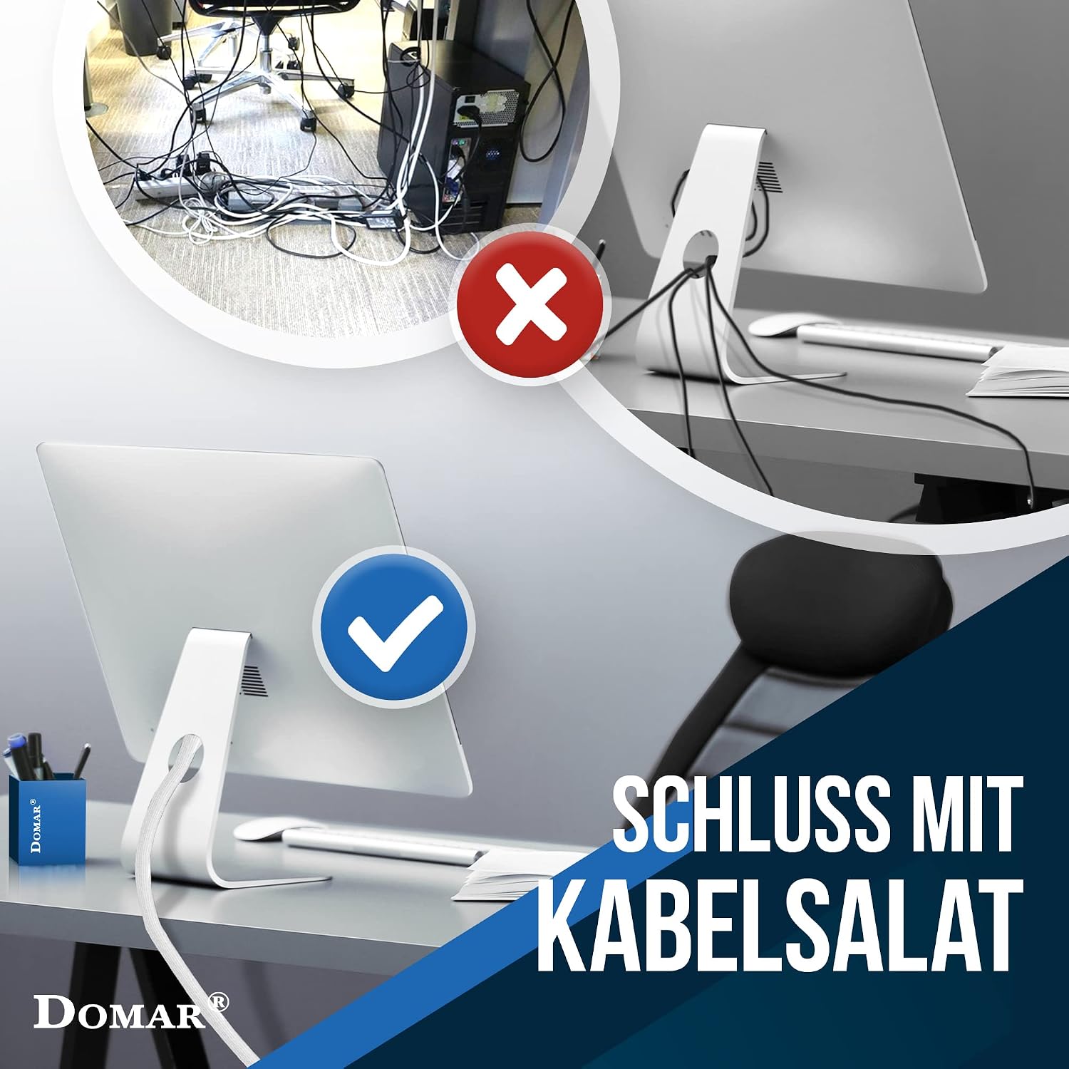 Detalle 1 de DOMAR® 3m Kabelschlauch selbstschließend & flexibel – Weißer Kabelkanal für Kabelmanagement am Schreibtisch