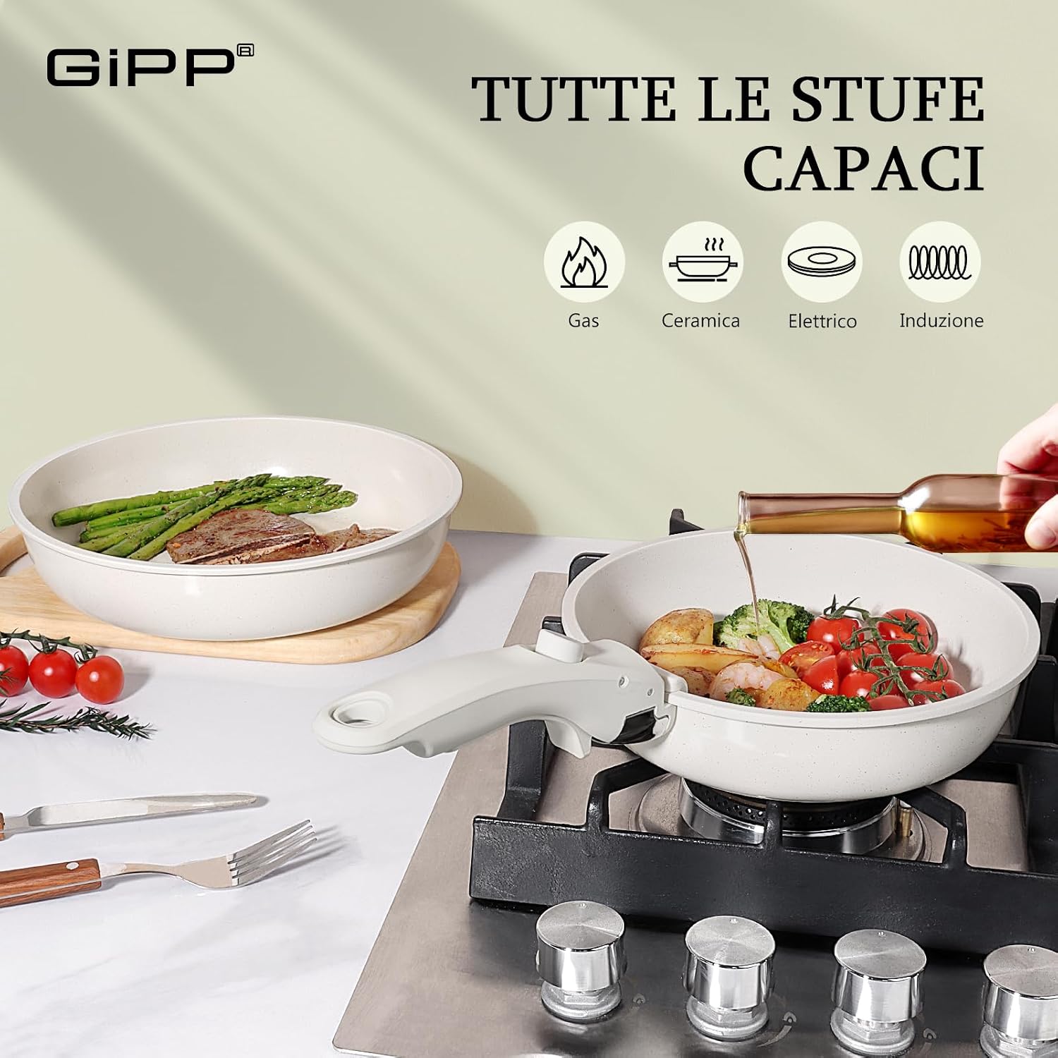 Thumbnail 2 de GiPP 11 Pezzi Set di Padelle Antiaderente Compatibile Induzione – Manici Rimovibili, per Camper e Piccole Cucine