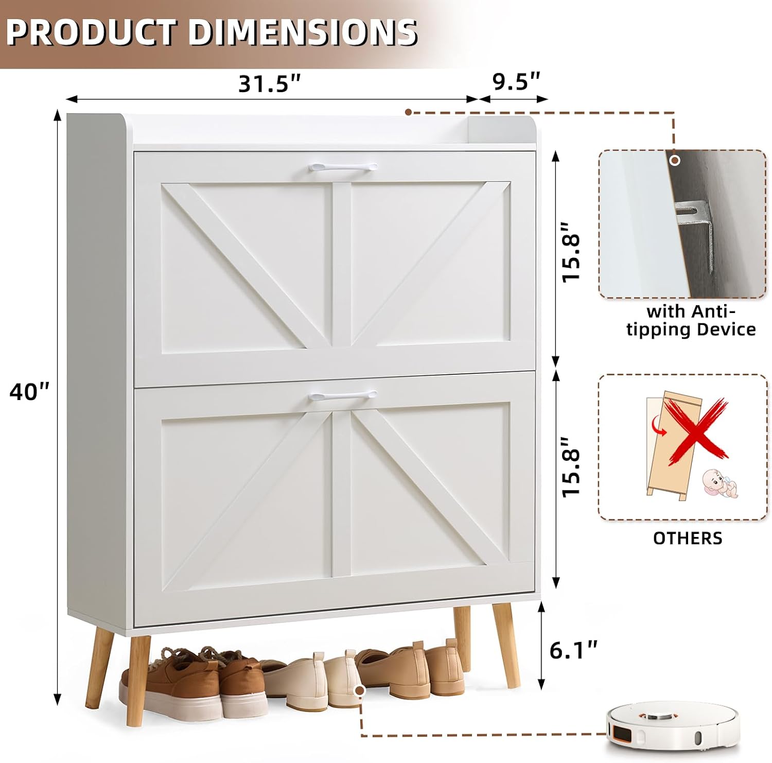 Detalle 2 de LEYAOYAO Shoe Cabinet with 2 Flip Drawers