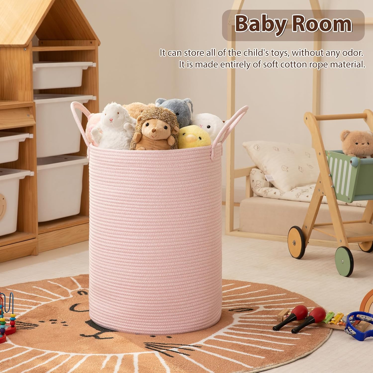 Thumbnail 2 de OIAHOMY HSOBK0003601 80L Cotton Rope Laundry Hamper, Pink