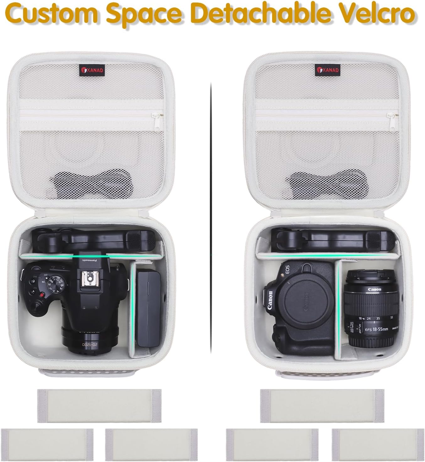 Detalle de XANAD Harte Kameratasche Khaki für Canon EOS R50/R6 II/R8 II/R100/R10/R5/R50 V – robuste, modulare Traglösung
