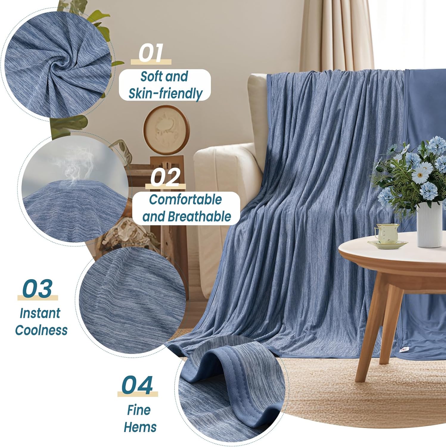 Detalle de WOLTU Couverture Rafraîchissante Arc-Chill Double Face 150x200 cm – Fibre Arc-Chill Q-Max > 0,45