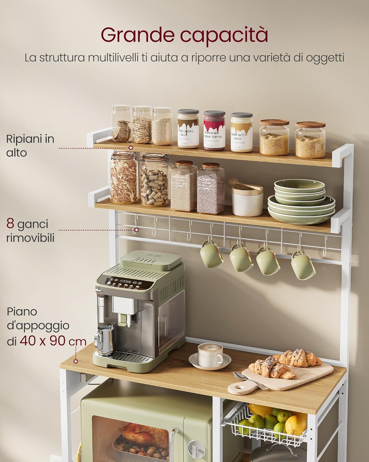 Thumbnail 6 de VASAGLE KKS031Y19 scaffale cucina 40x90x165,5 cm
