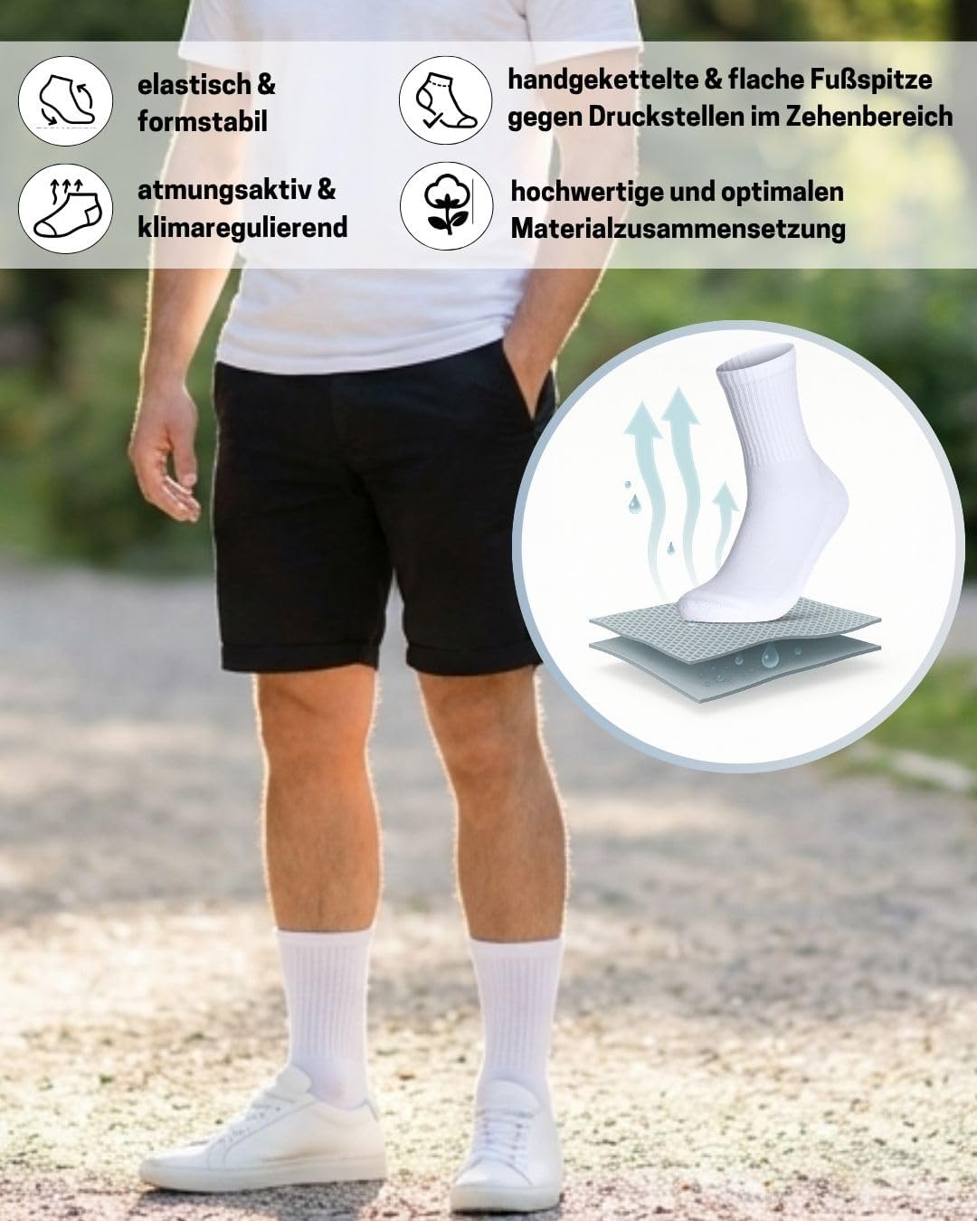 Detalle de sockenkauf24 Herren Tennissocken (6 Paar) mit verstärkter Ferse und gepolsterter Sohle – atmungsaktiv, Baumwolle